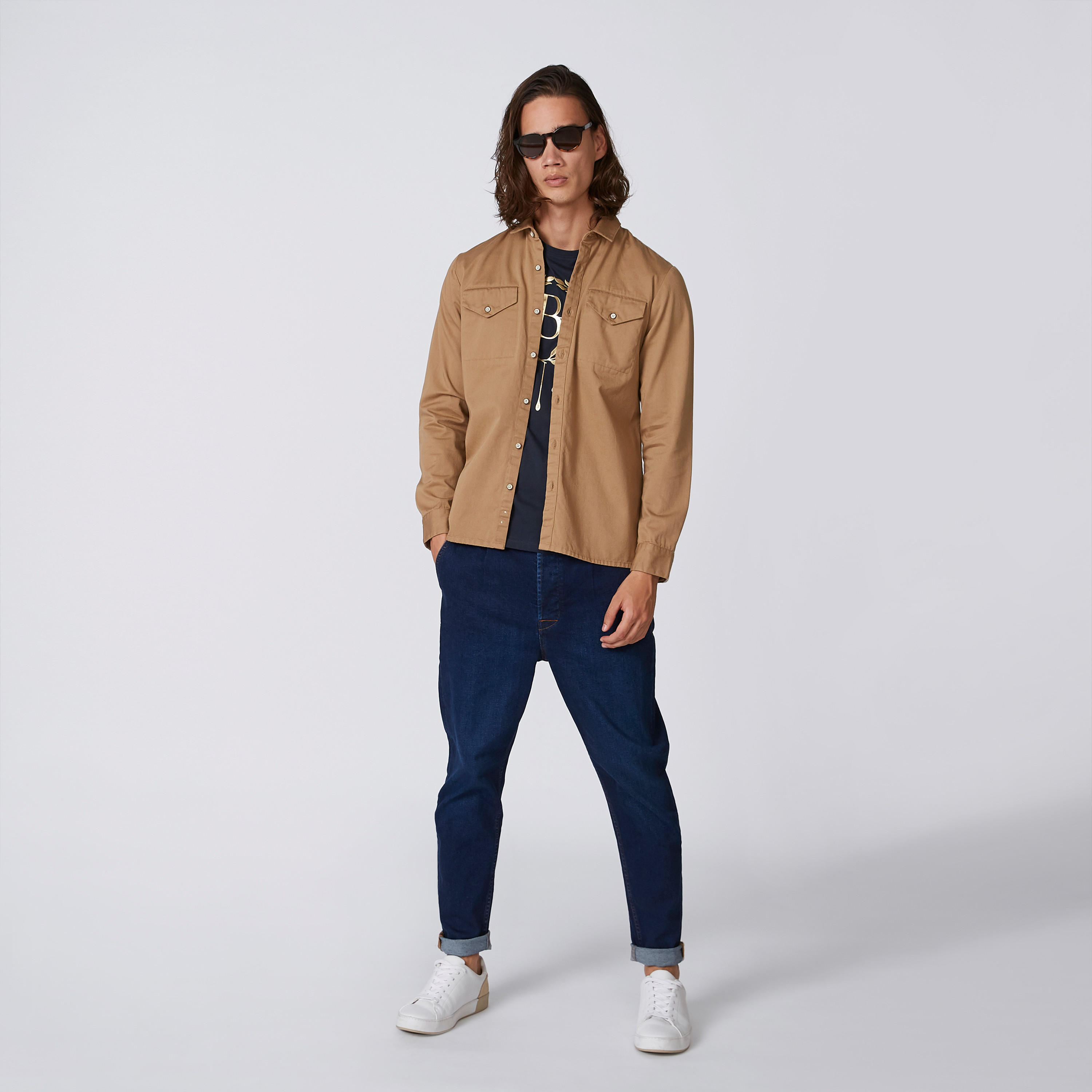 Plain Shirt with Long Sleeves and Chest Pockets-men-clothing-shirts-image-1