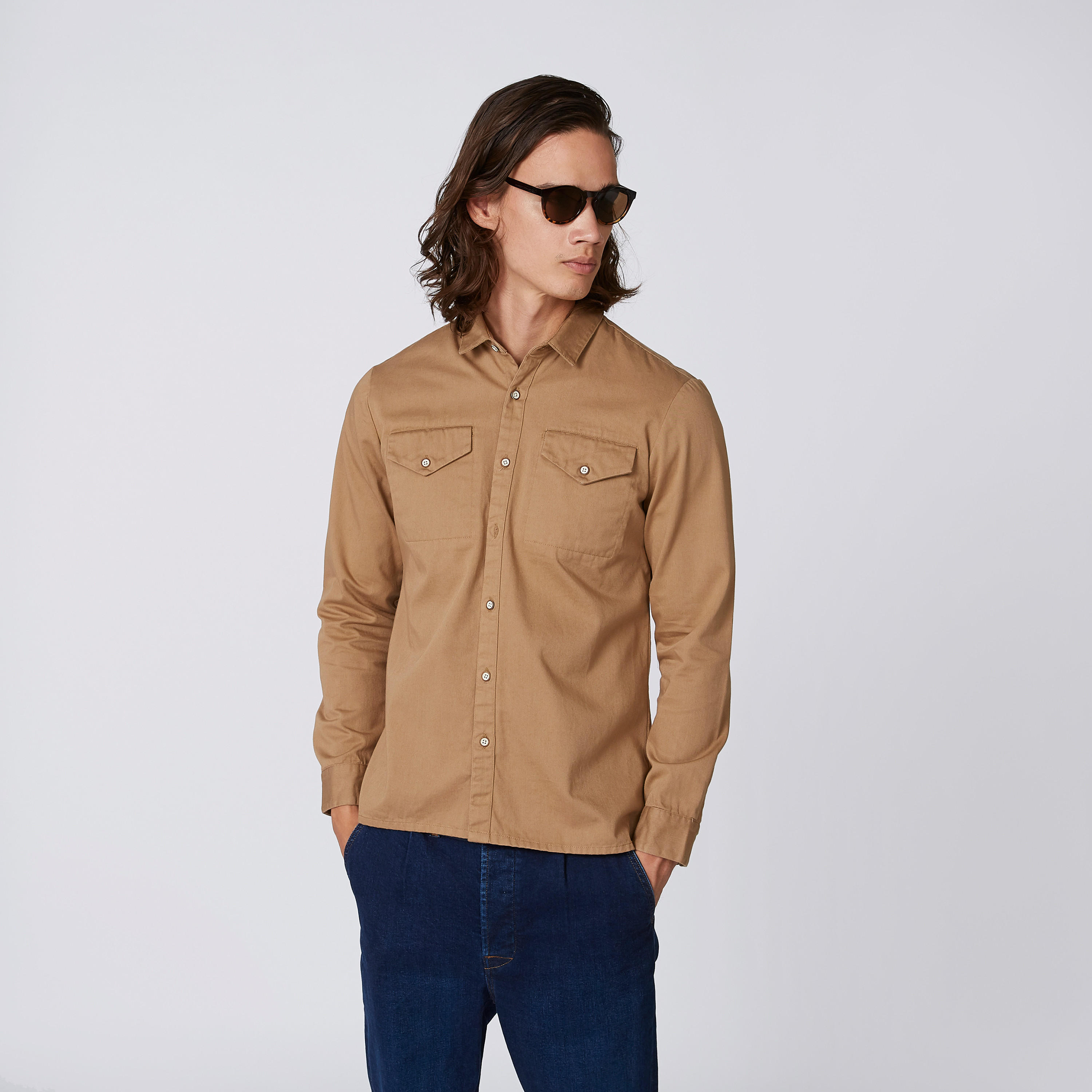 Plain Shirt with Long Sleeves and Chest Pockets-men-clothing-shirts-image-3
