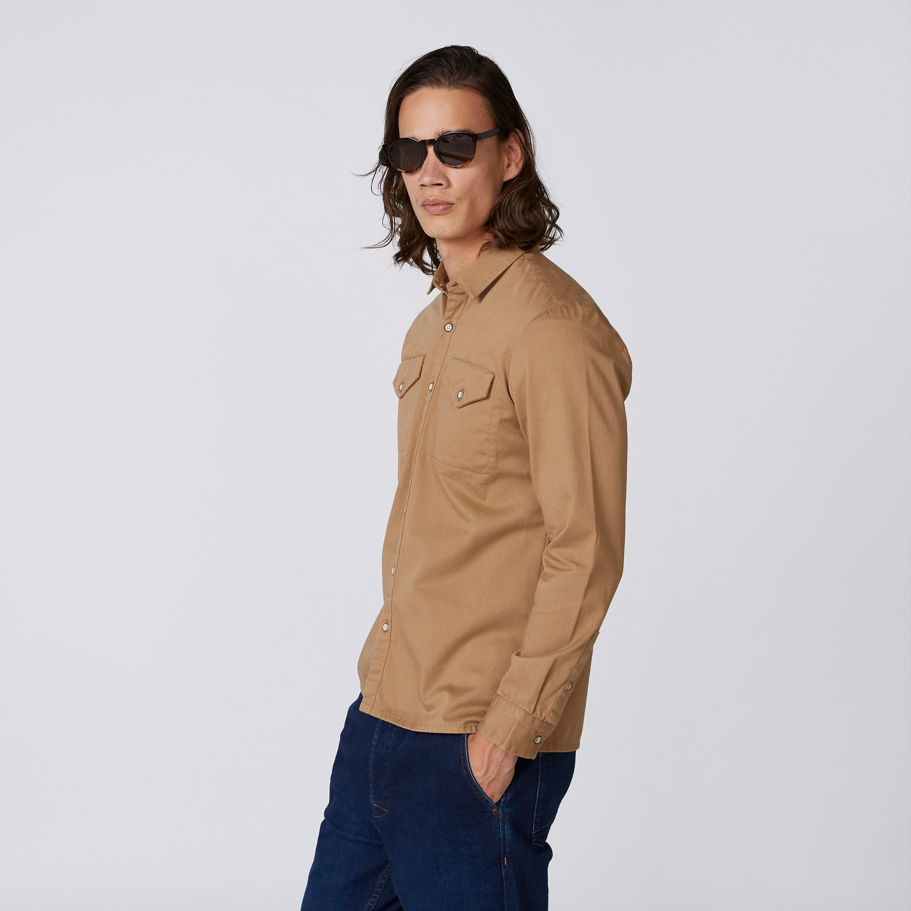 Plain Shirt with Long Sleeves and Chest Pockets-men-clothing-shirts-image-4