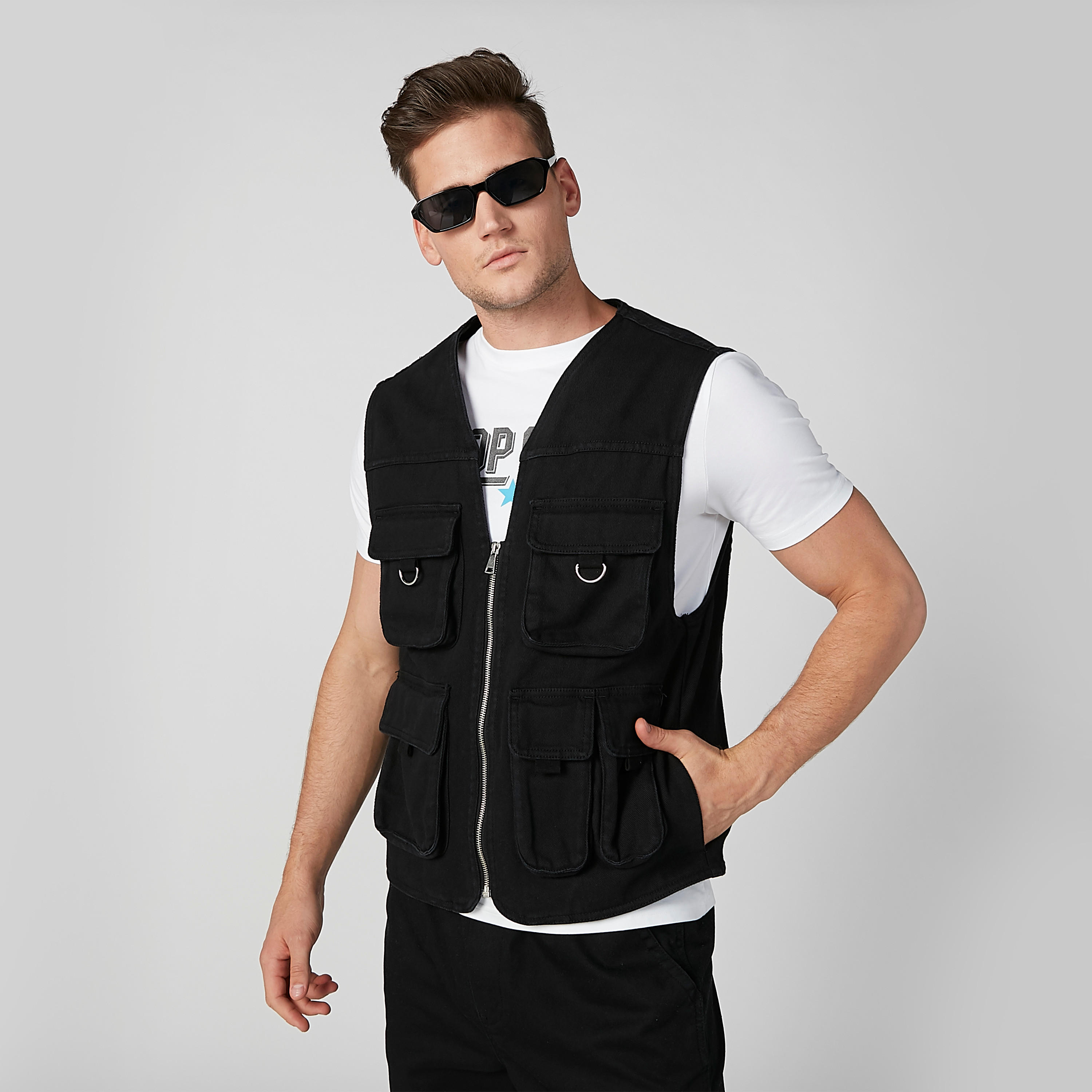 Plain Sleeveless Jacket with Pocket Detail-men-clothing-jacketsandblazers-jackets-image-1