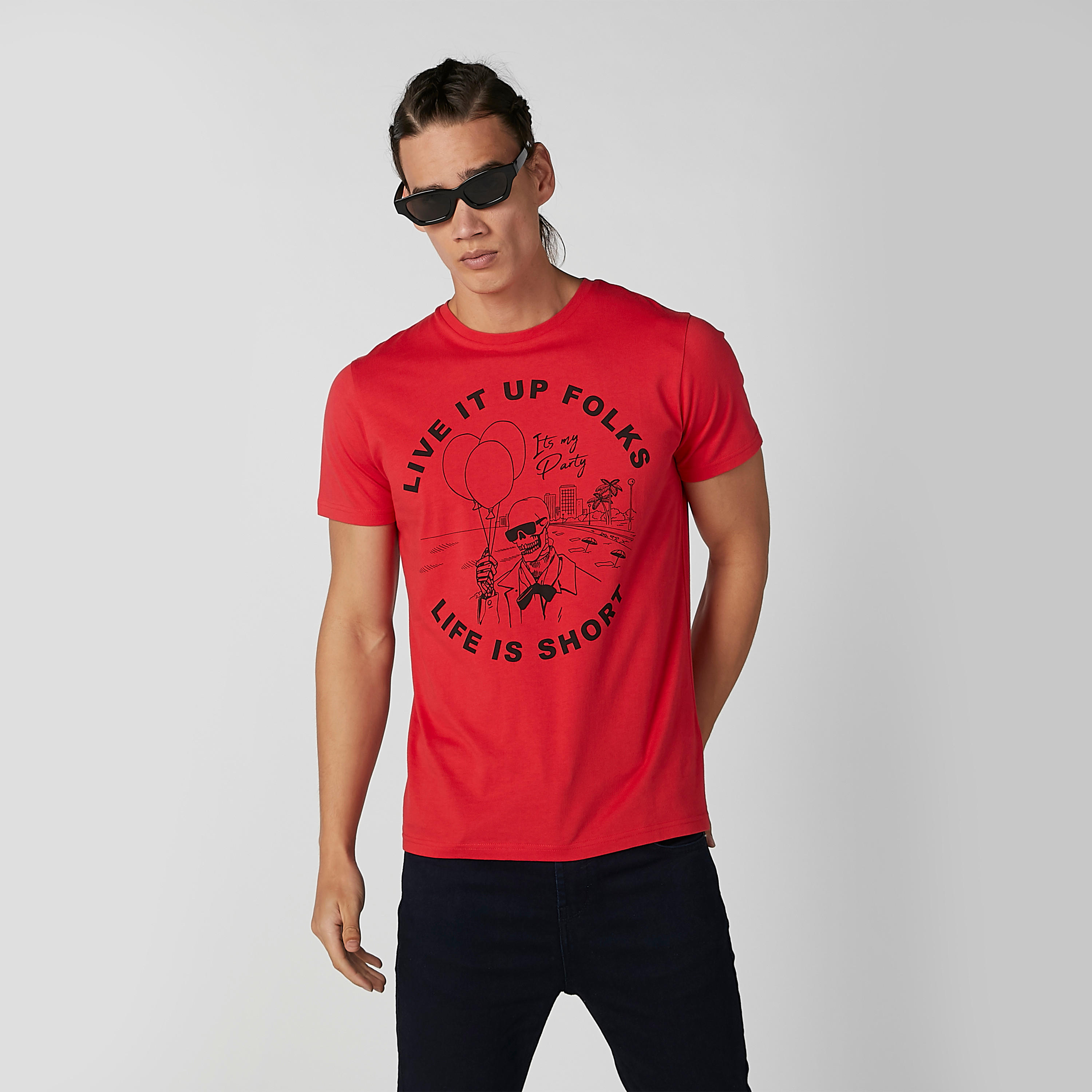 Printed T-shirt with Round Neck and Short Sleeves-men-clothing-tshirtsandpolos-tshirts-image-1