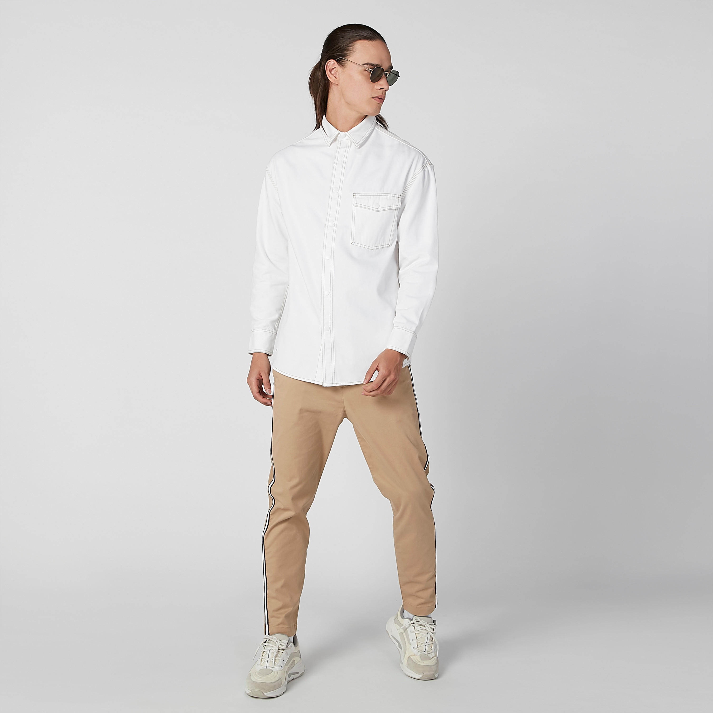 Plain Shirt with Spread Collar and Long Sleeves-men-clothing-shirts-image-1