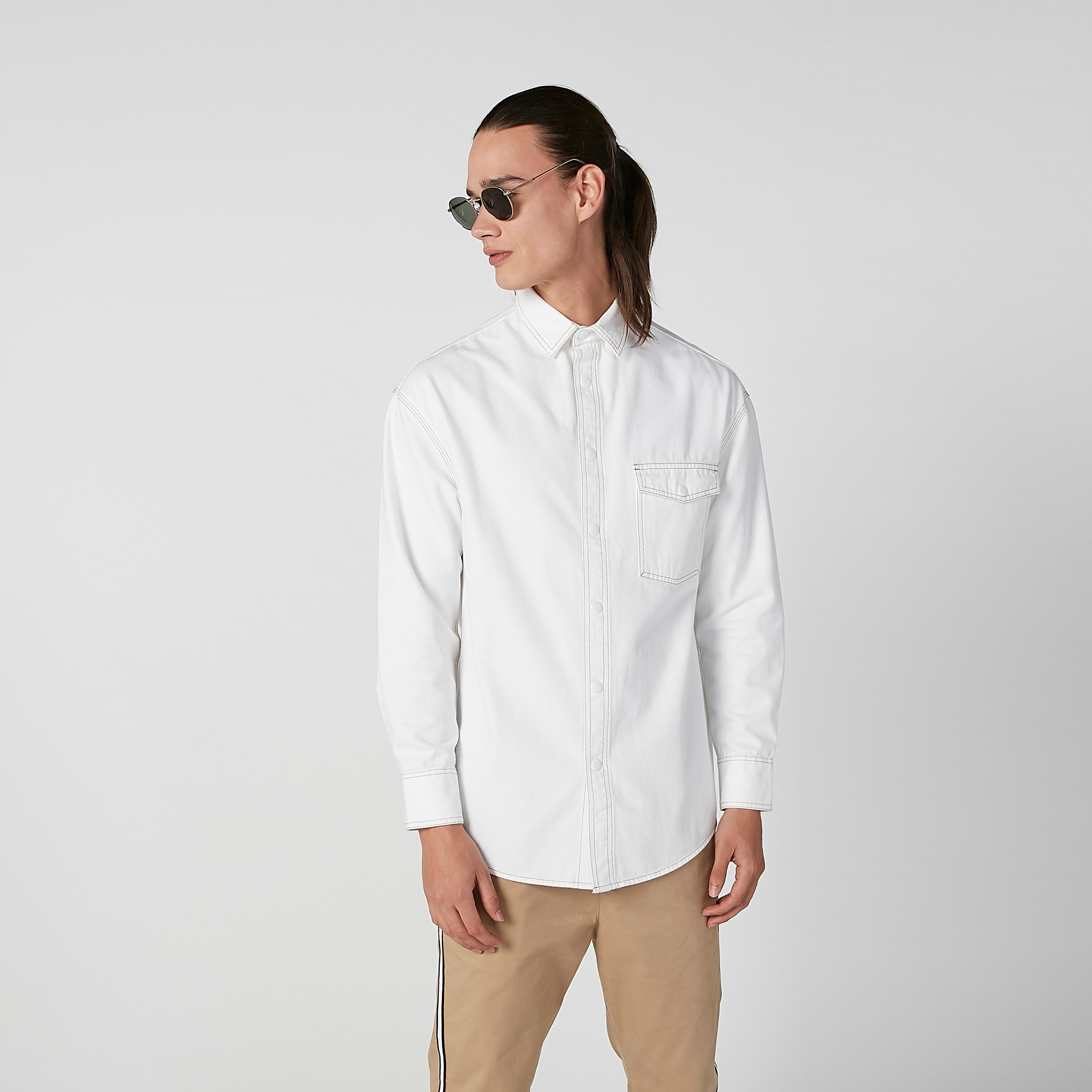 Plain Shirt with Spread Collar and Long Sleeves-men-clothing-shirts-image-2
