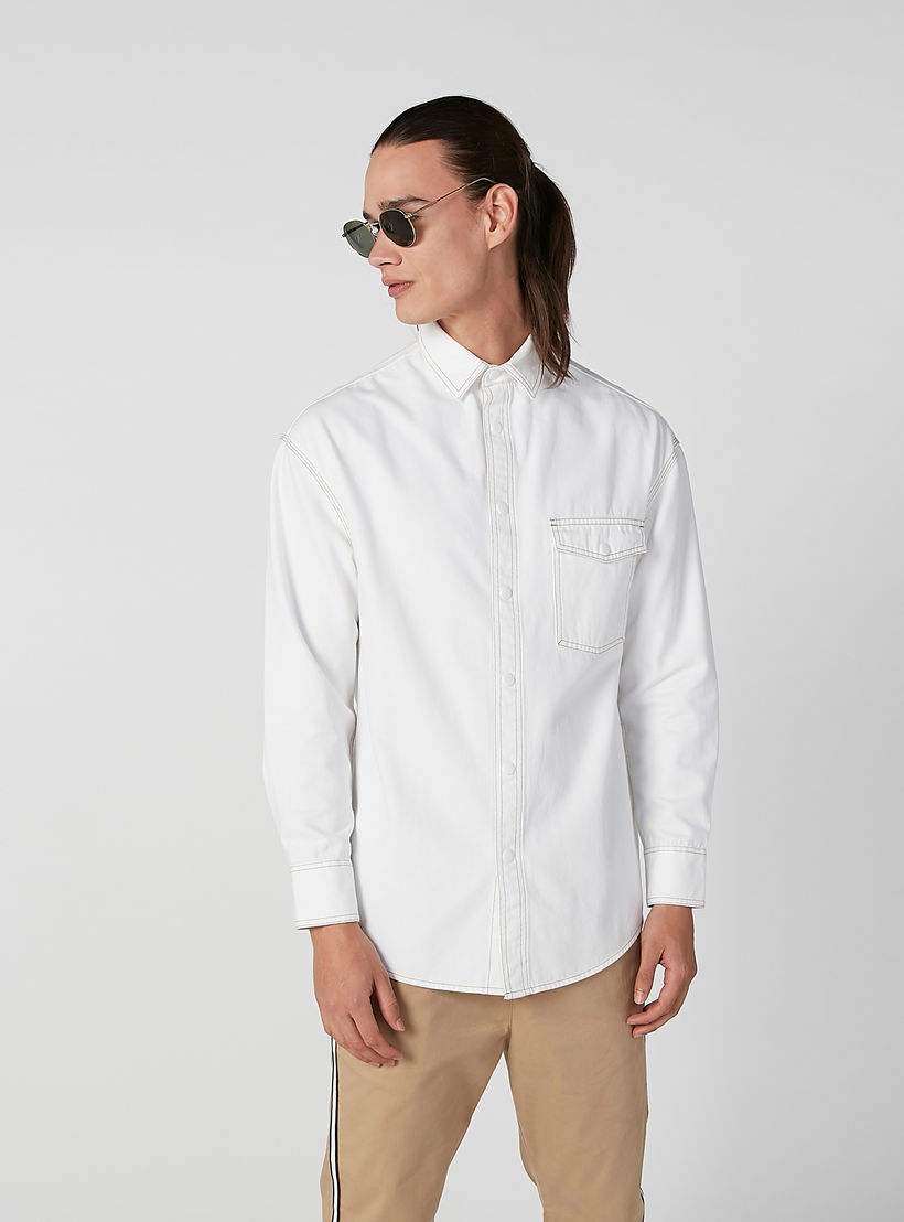 Plain Shirt with Spread Collar and Long Sleeves-men-clothing-shirts-image-2