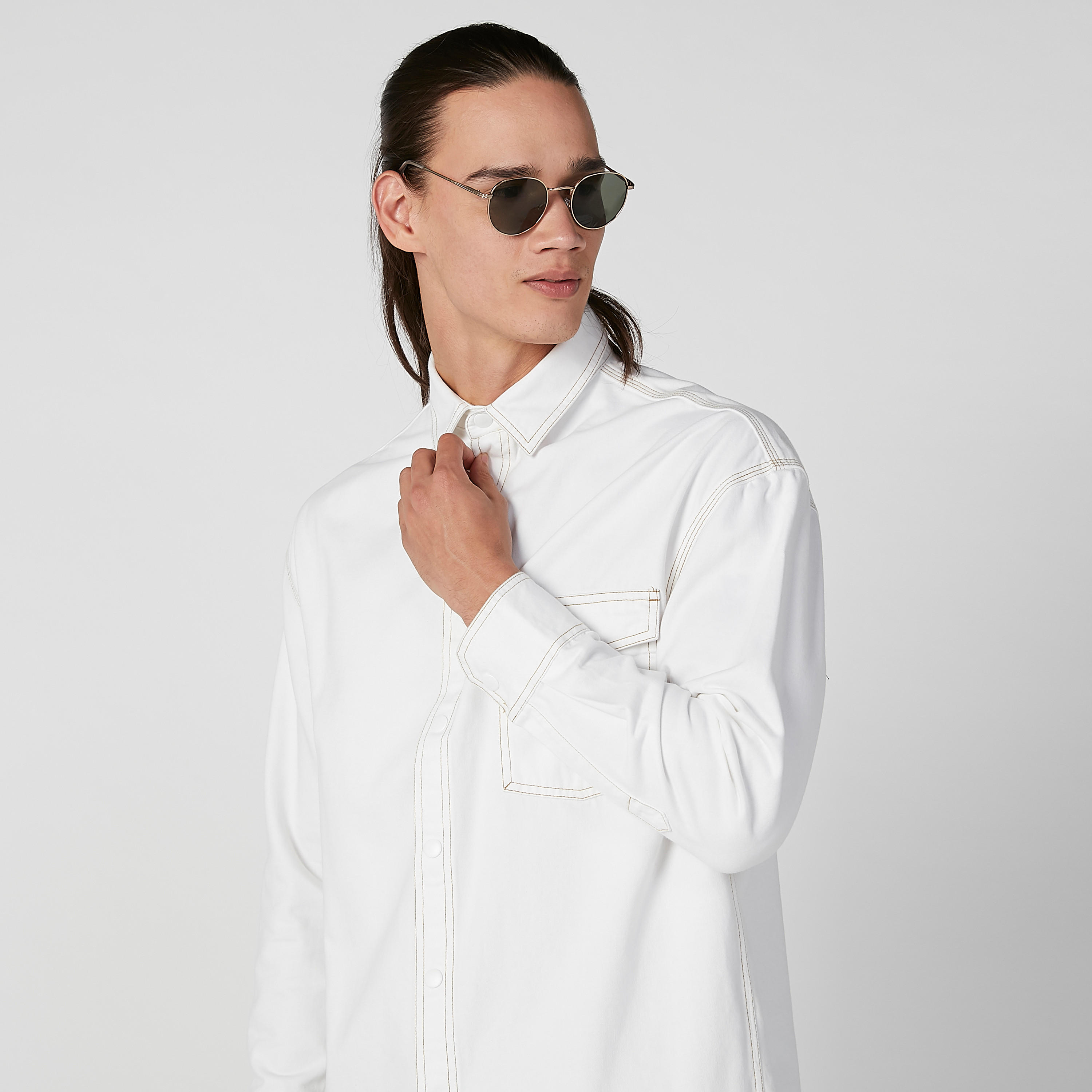 Plain Shirt with Spread Collar and Long Sleeves-men-clothing-shirts-image-3