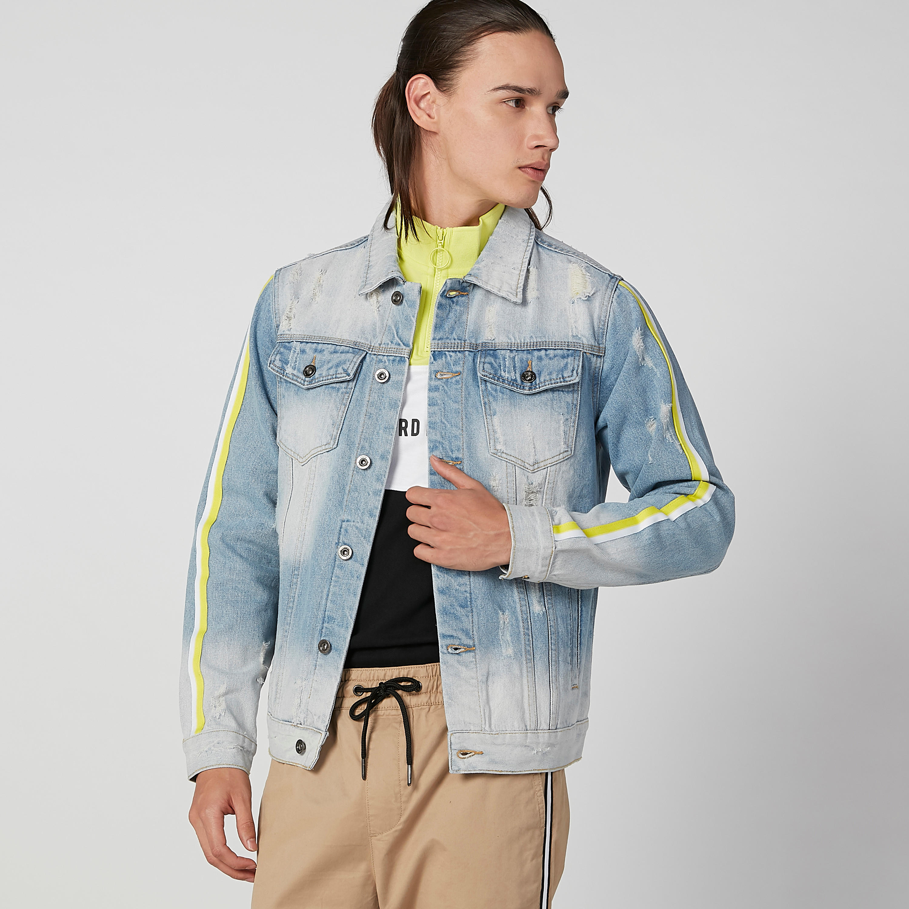 Plain Denim Jacket with Tape Detail and Flap Pockets-men-clothing-jacketsandblazers-jackets-image-1