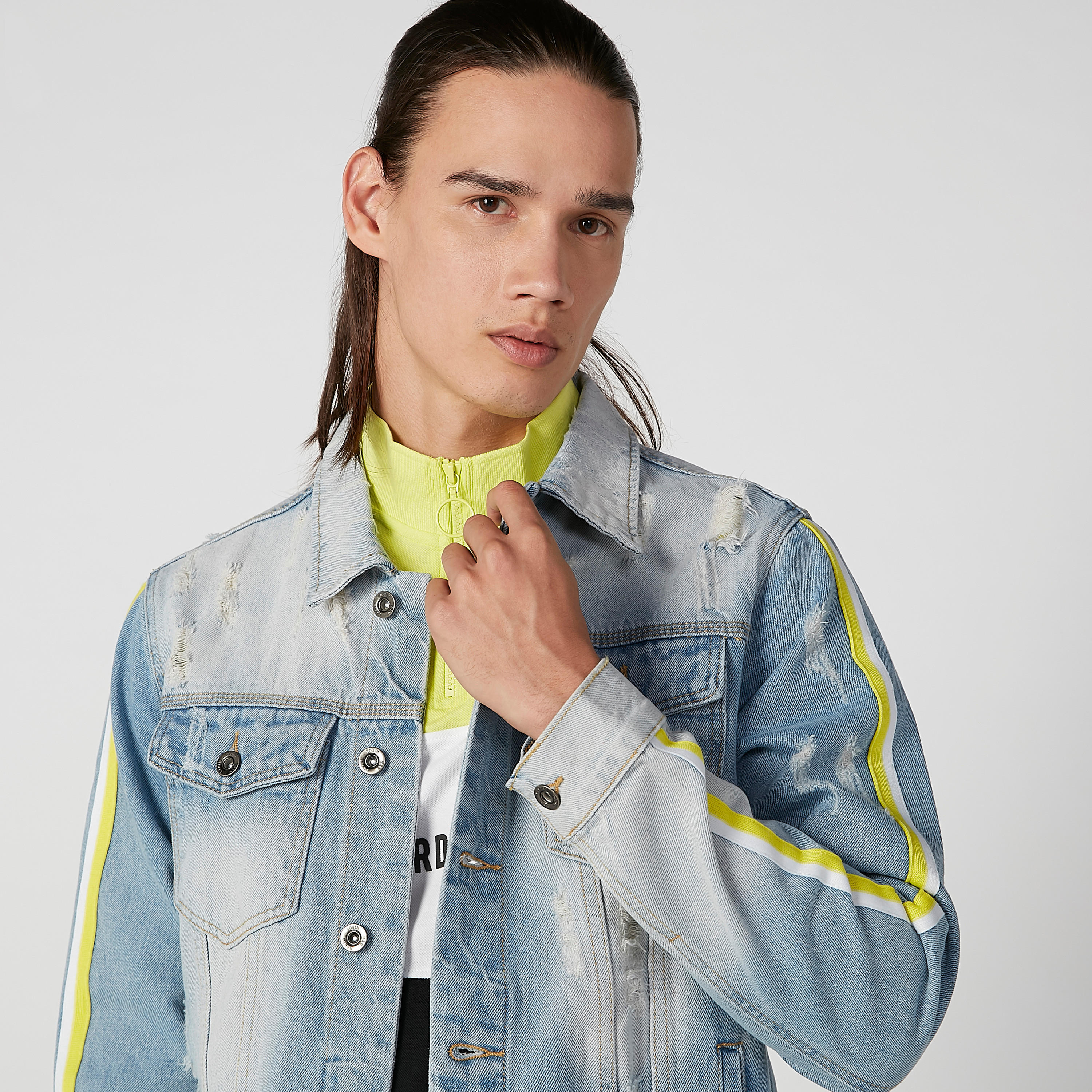 Plain Denim Jacket with Tape Detail and Flap Pockets-men-clothing-jacketsandblazers-jackets-image-3