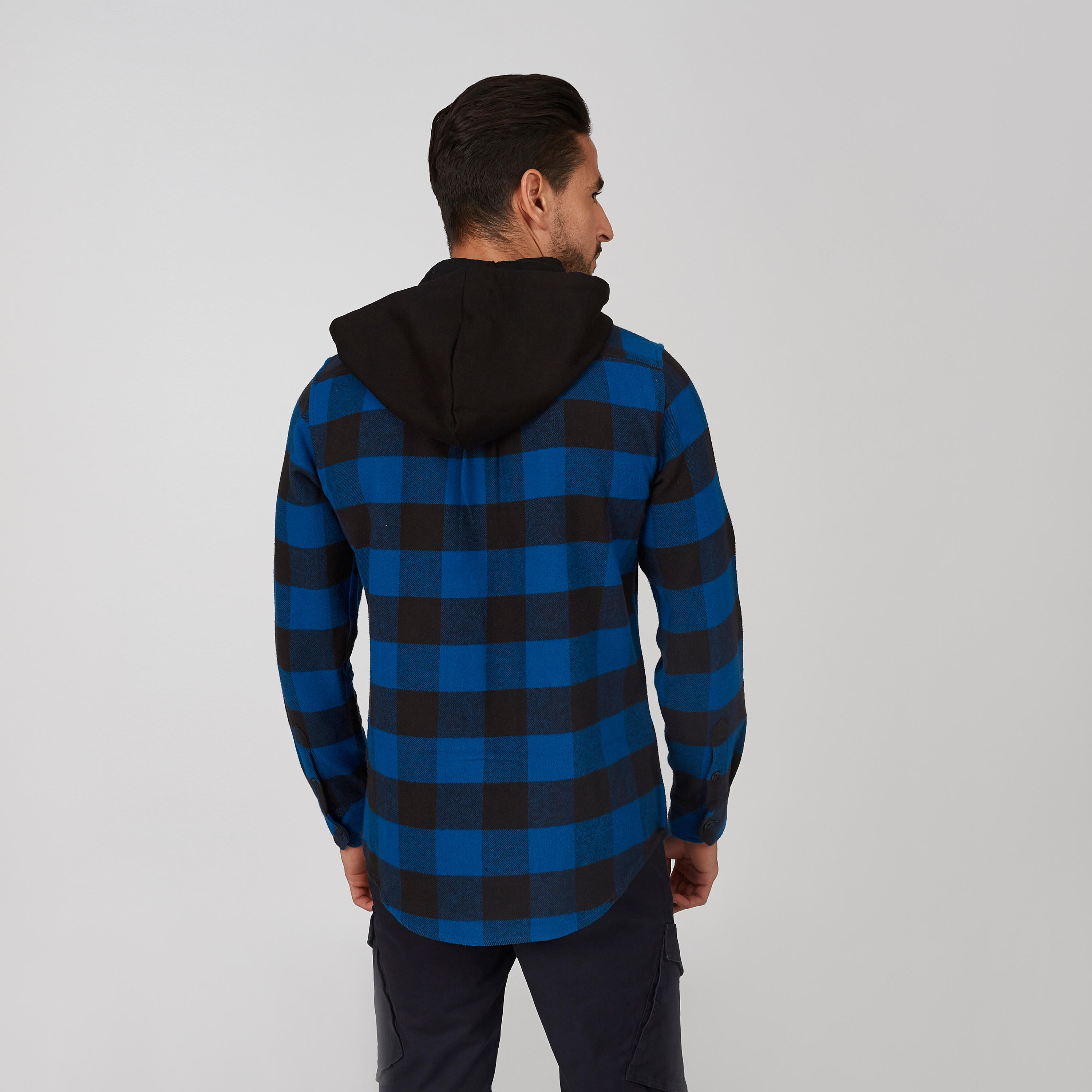 Checked Shirt with Buttoned Flap Pockets and Drawstring Hood-men-clothing-shirts-image-2