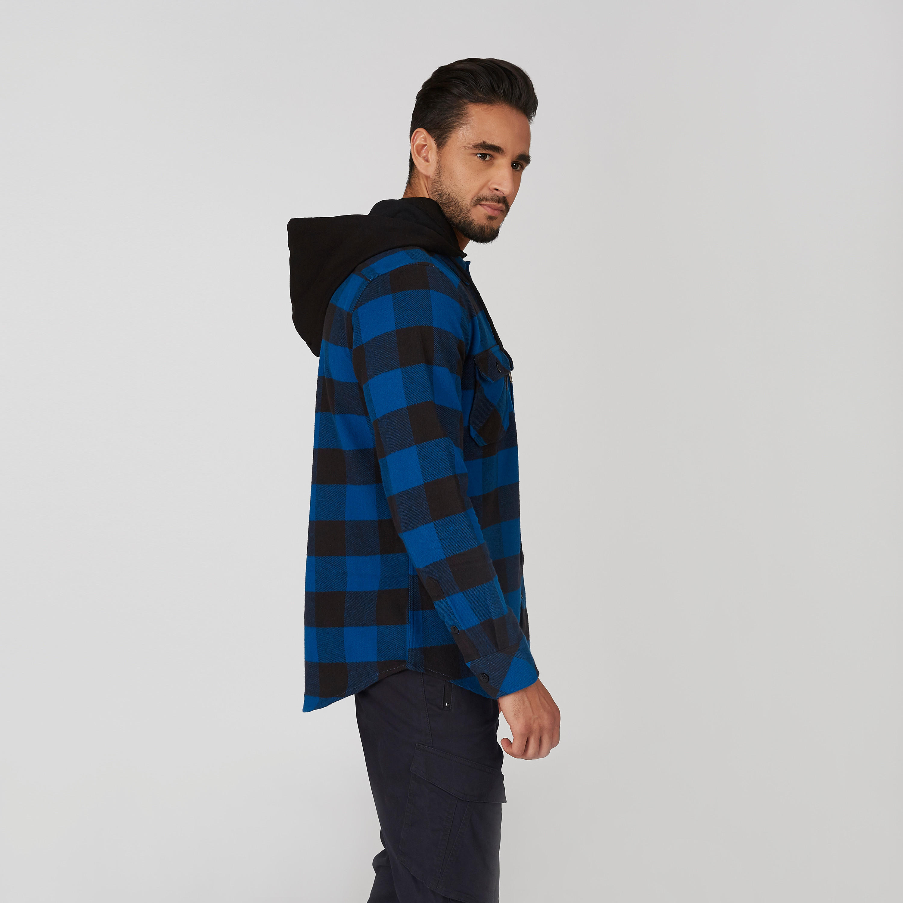 Checked Shirt with Buttoned Flap Pockets and Drawstring Hood-men-clothing-shirts-image-3