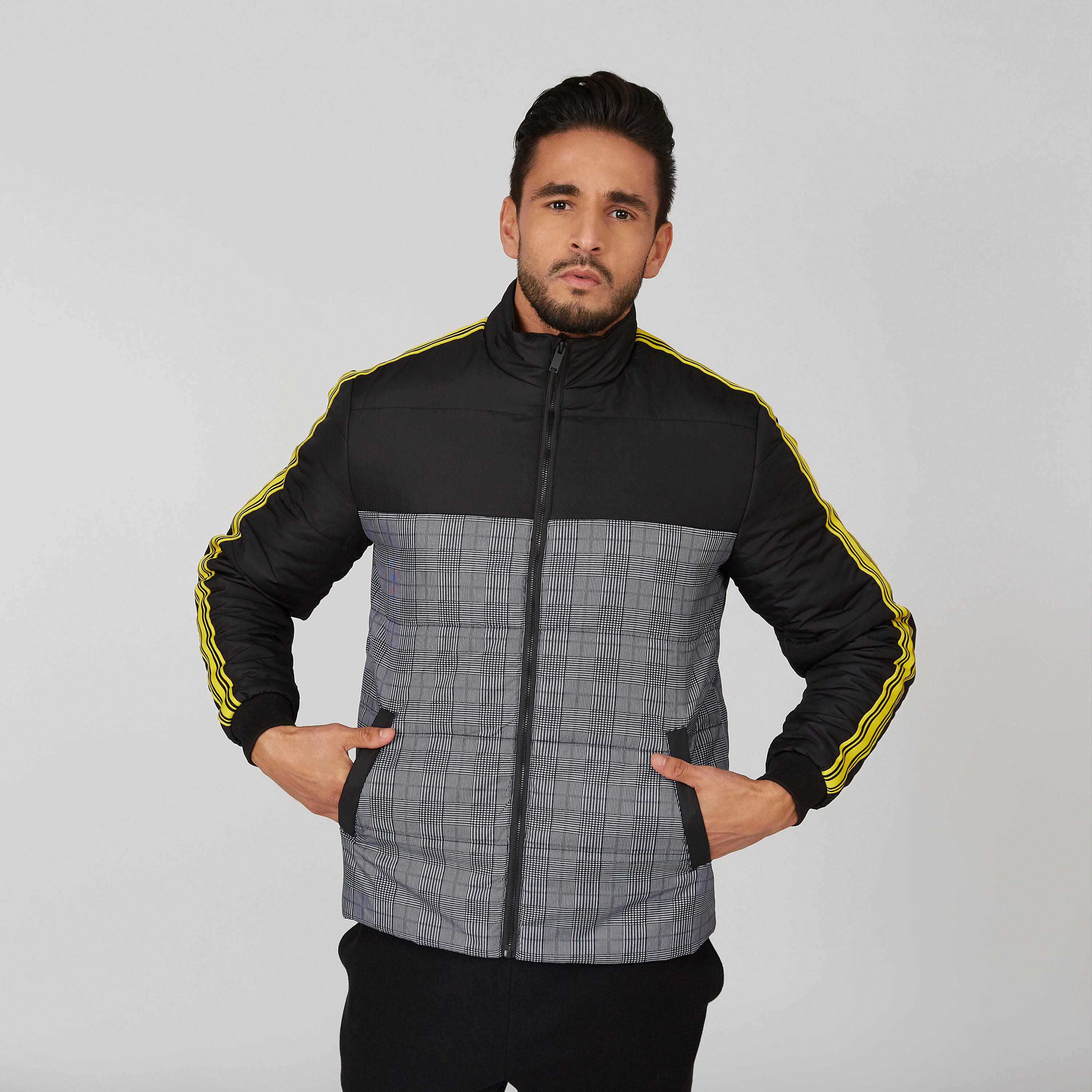 Chequered Jacket with Long Sleeves and Pockets-men-clothing-jacketsandblazers-jackets-image-3