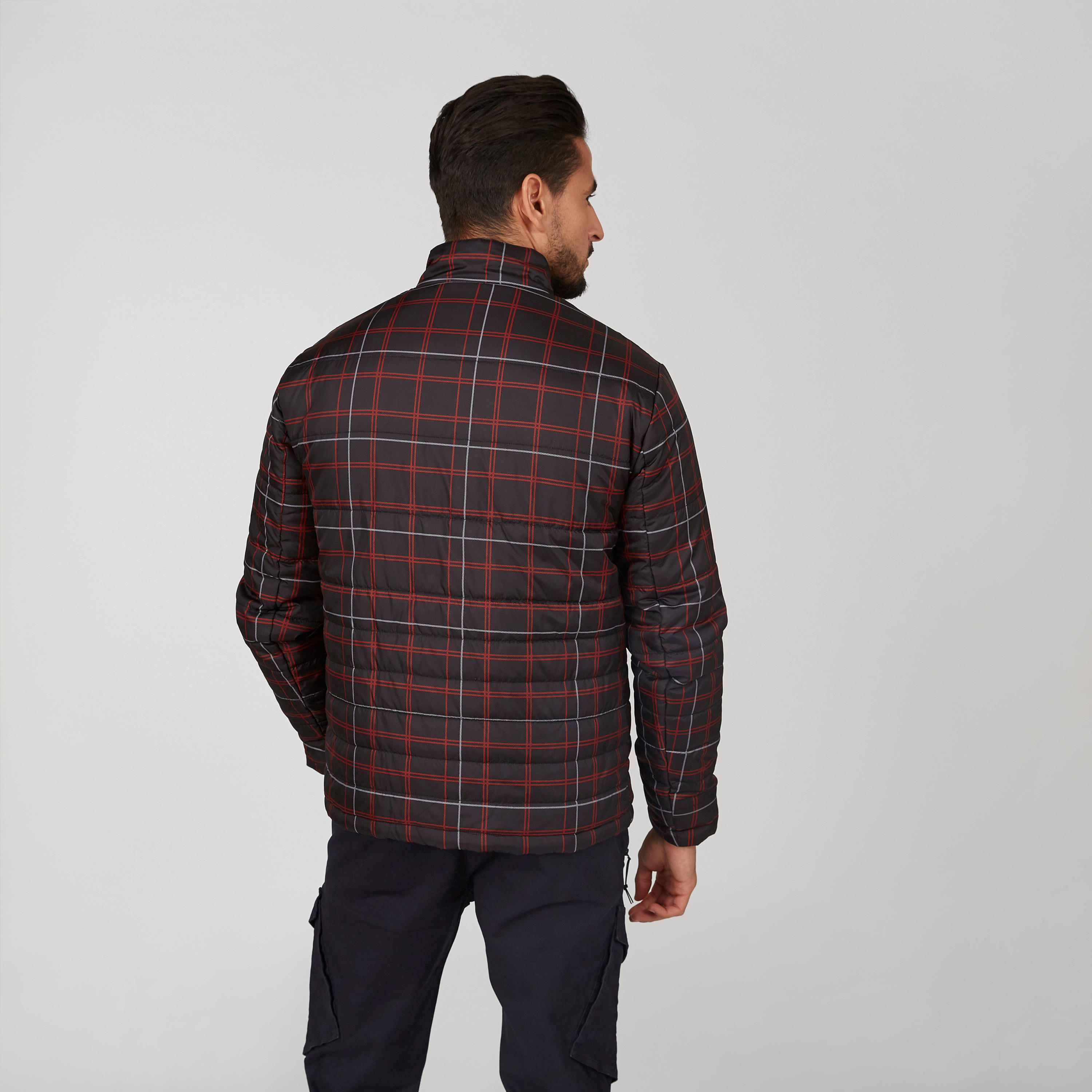 Chequered Bomber Jacket with Long Sleeves and Kangaroo Pockets-men-clothing-jacketsandblazers-jackets-image-2