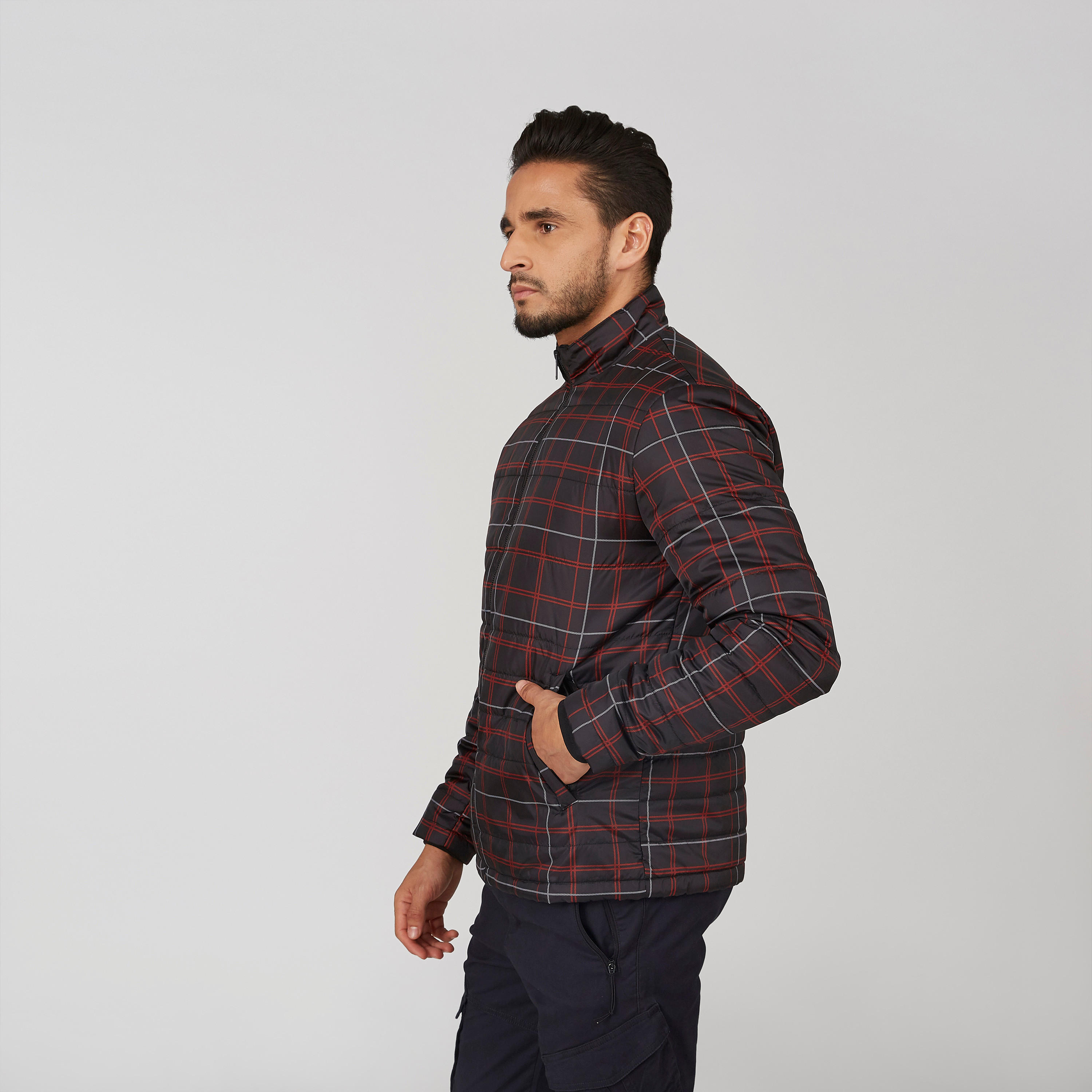 Chequered Bomber Jacket with Long Sleeves and Kangaroo Pockets-men-clothing-jacketsandblazers-jackets-image-4
