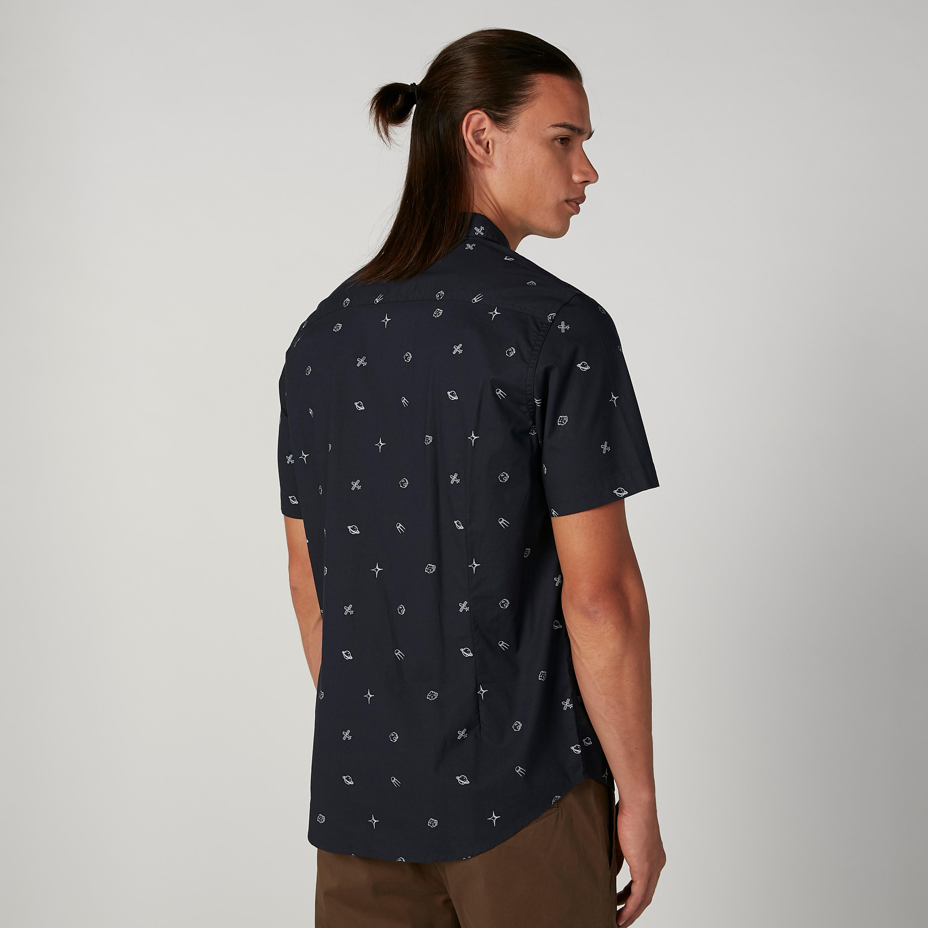 Printed Shirt with Short Sleeves and Spread Collar-men-clothing-shirts-image-2