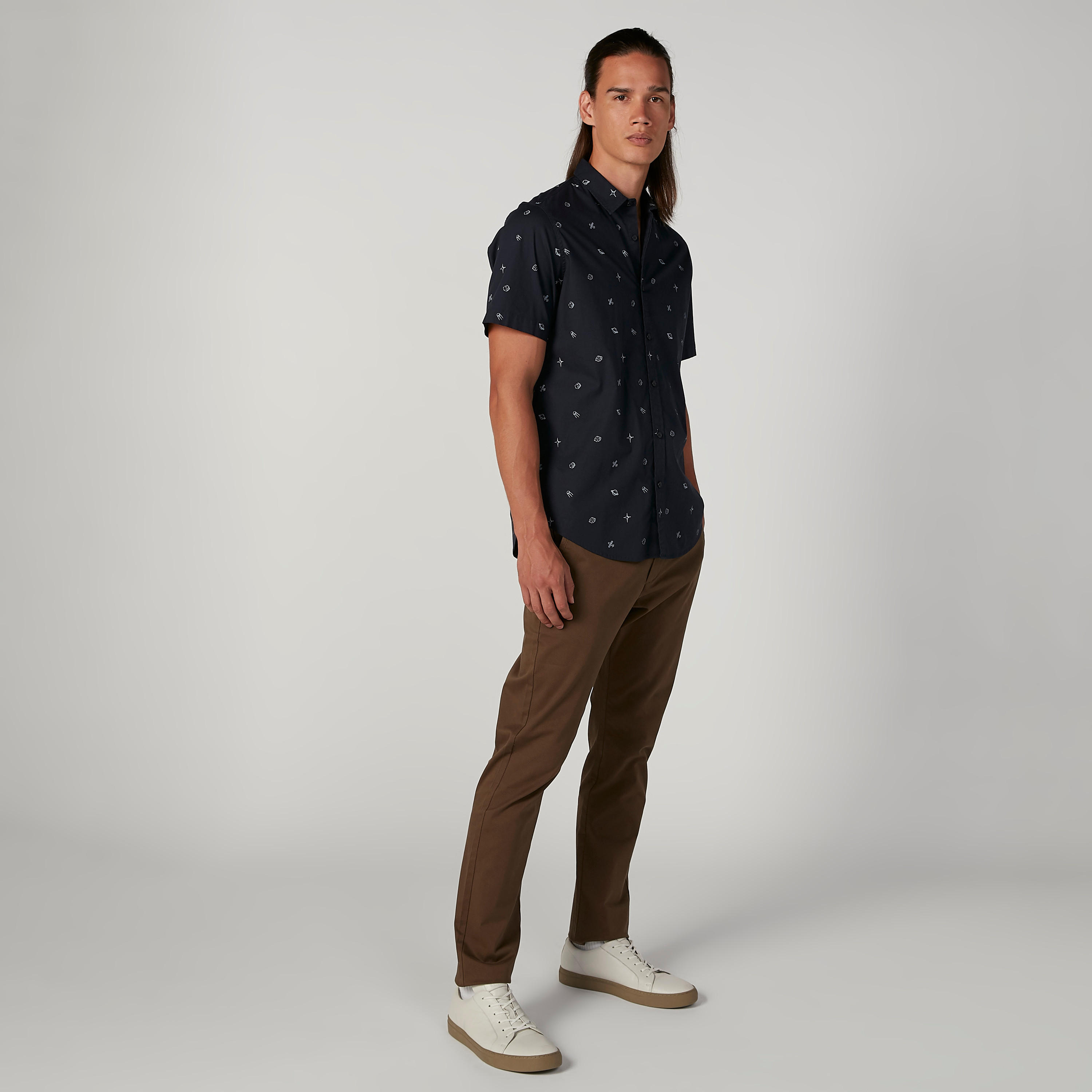 Printed Shirt with Short Sleeves and Spread Collar-men-clothing-shirts-image-3