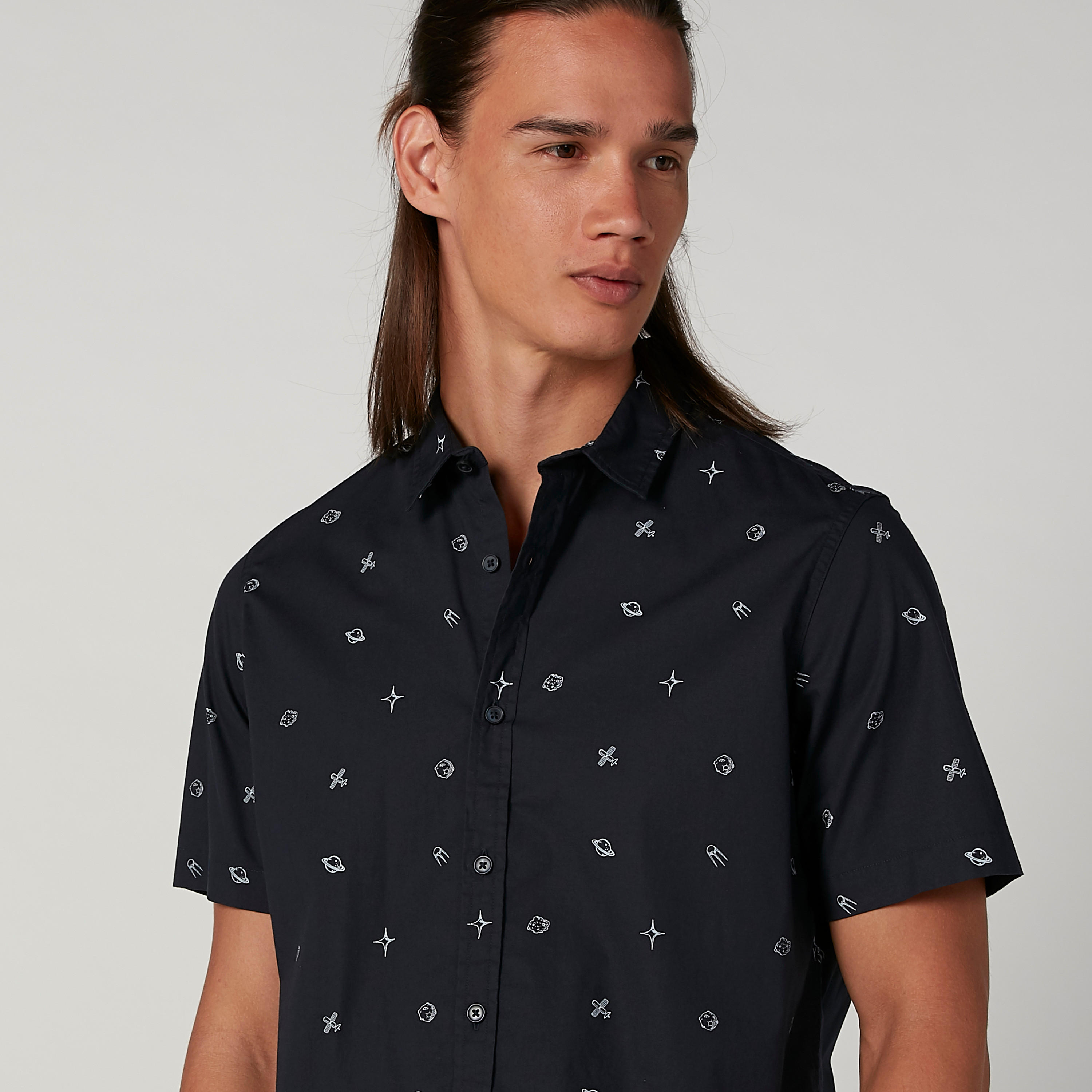 Printed Shirt with Short Sleeves and Spread Collar-men-clothing-shirts-image-4