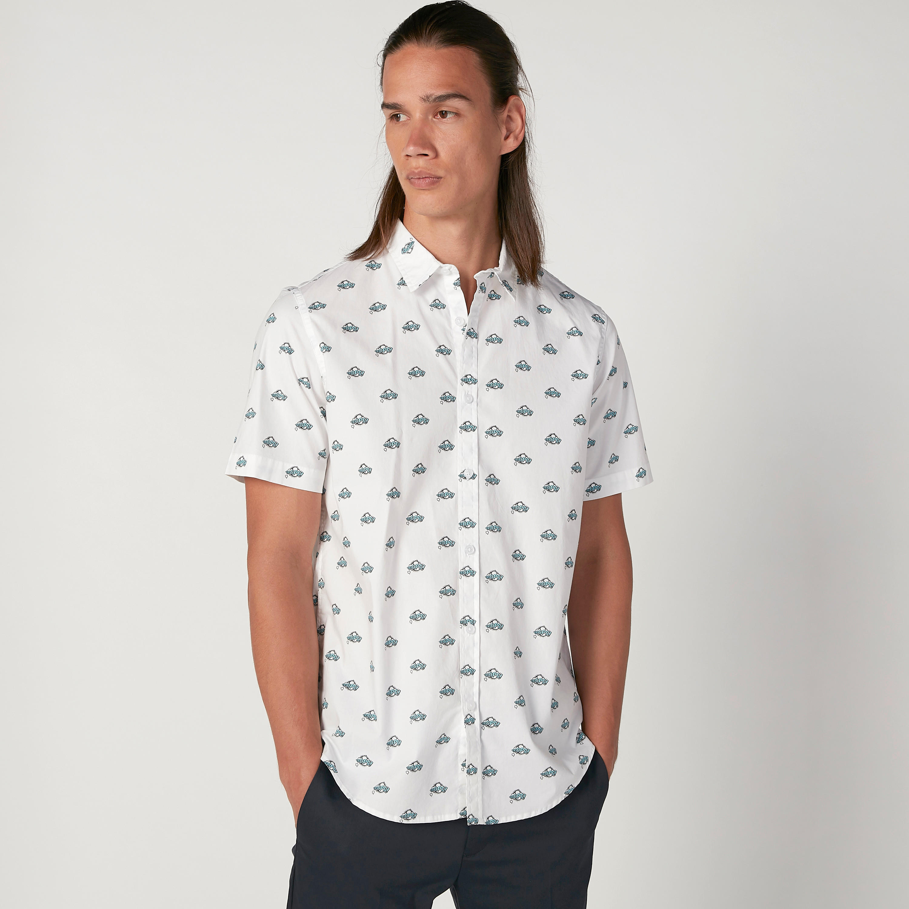 Printed Shirt with Short Sleeves and Spread Collar-men-clothing-shirts-image-1