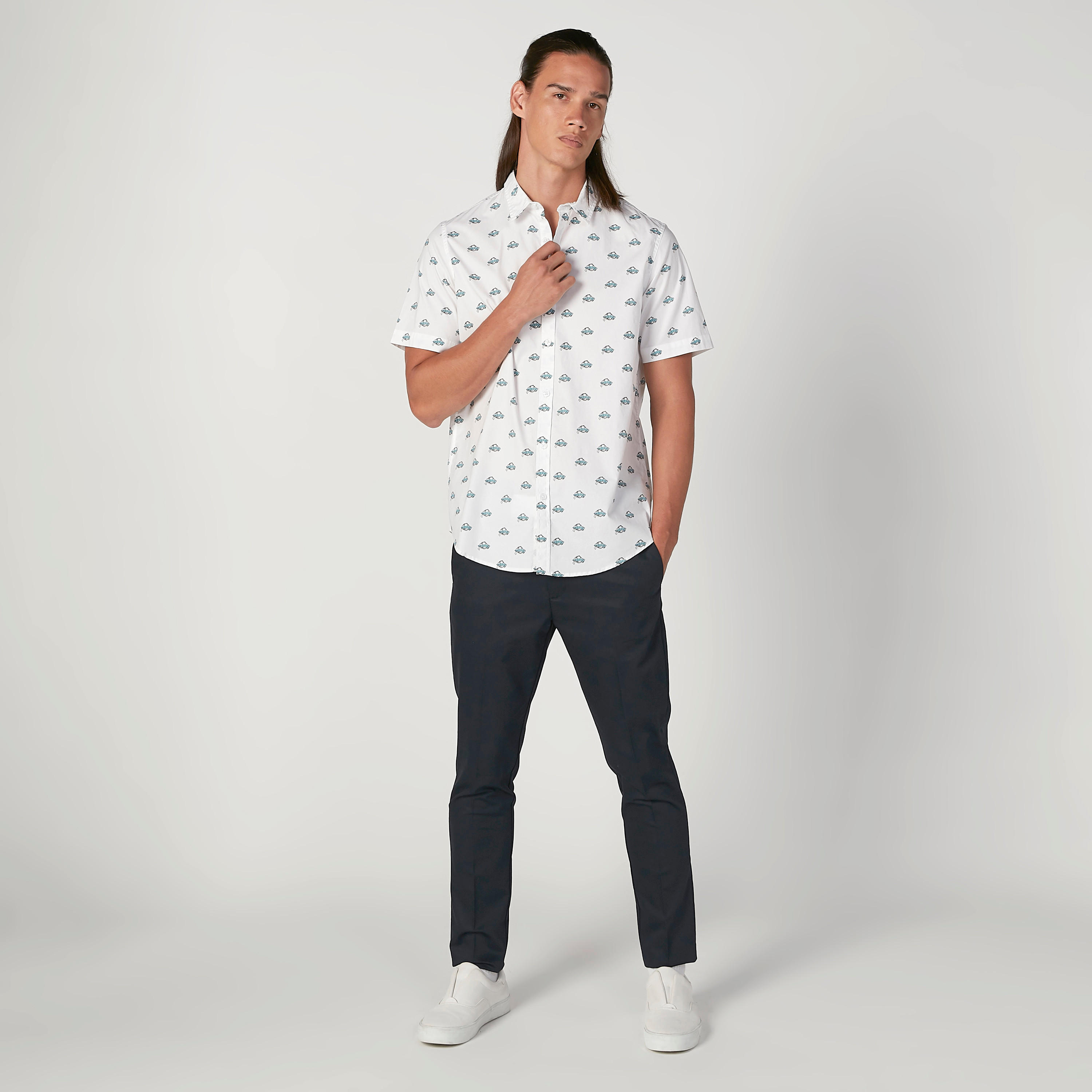 Printed Shirt with Short Sleeves and Spread Collar-men-clothing-shirts-image-2