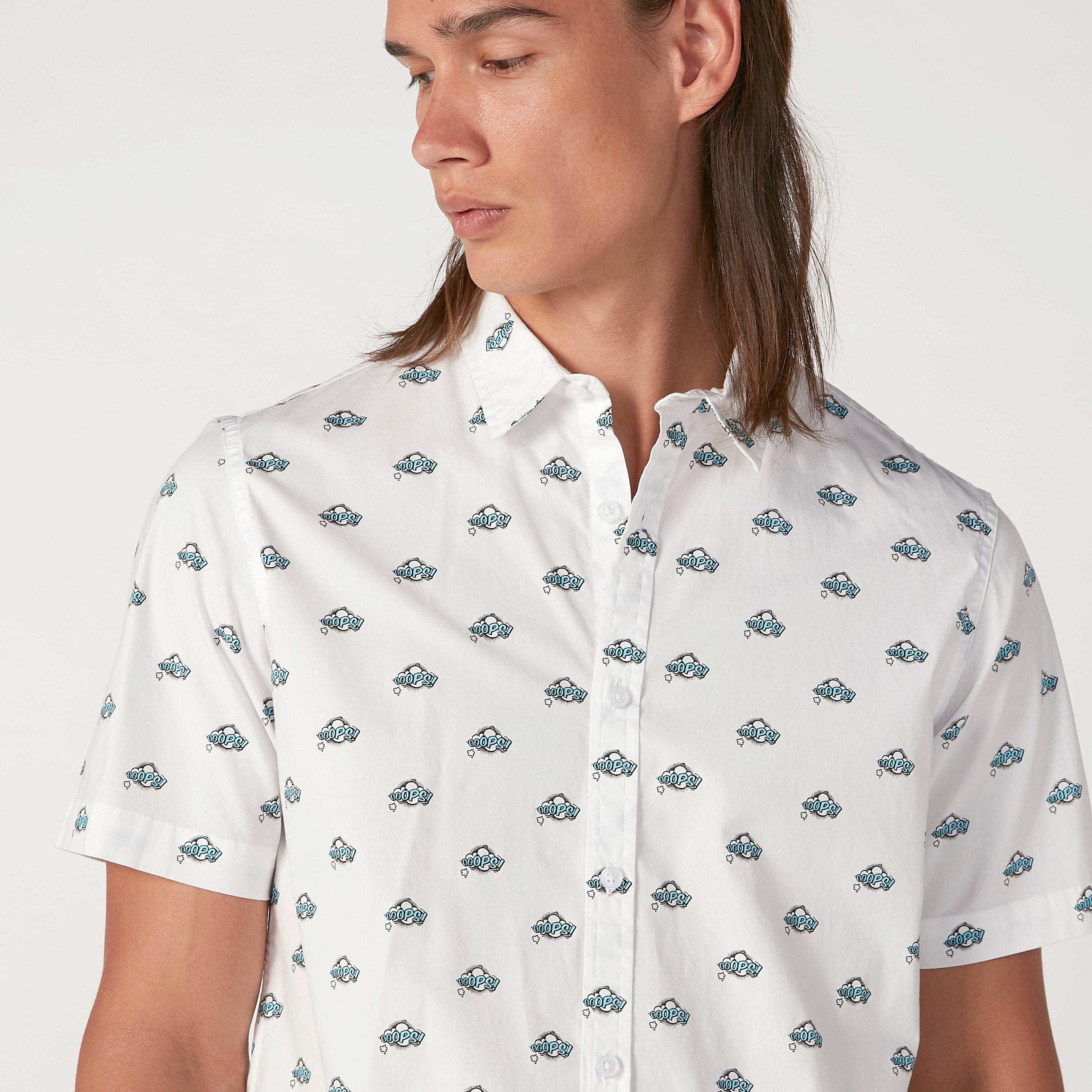 Printed Shirt with Short Sleeves and Spread Collar-men-clothing-shirts-image-4