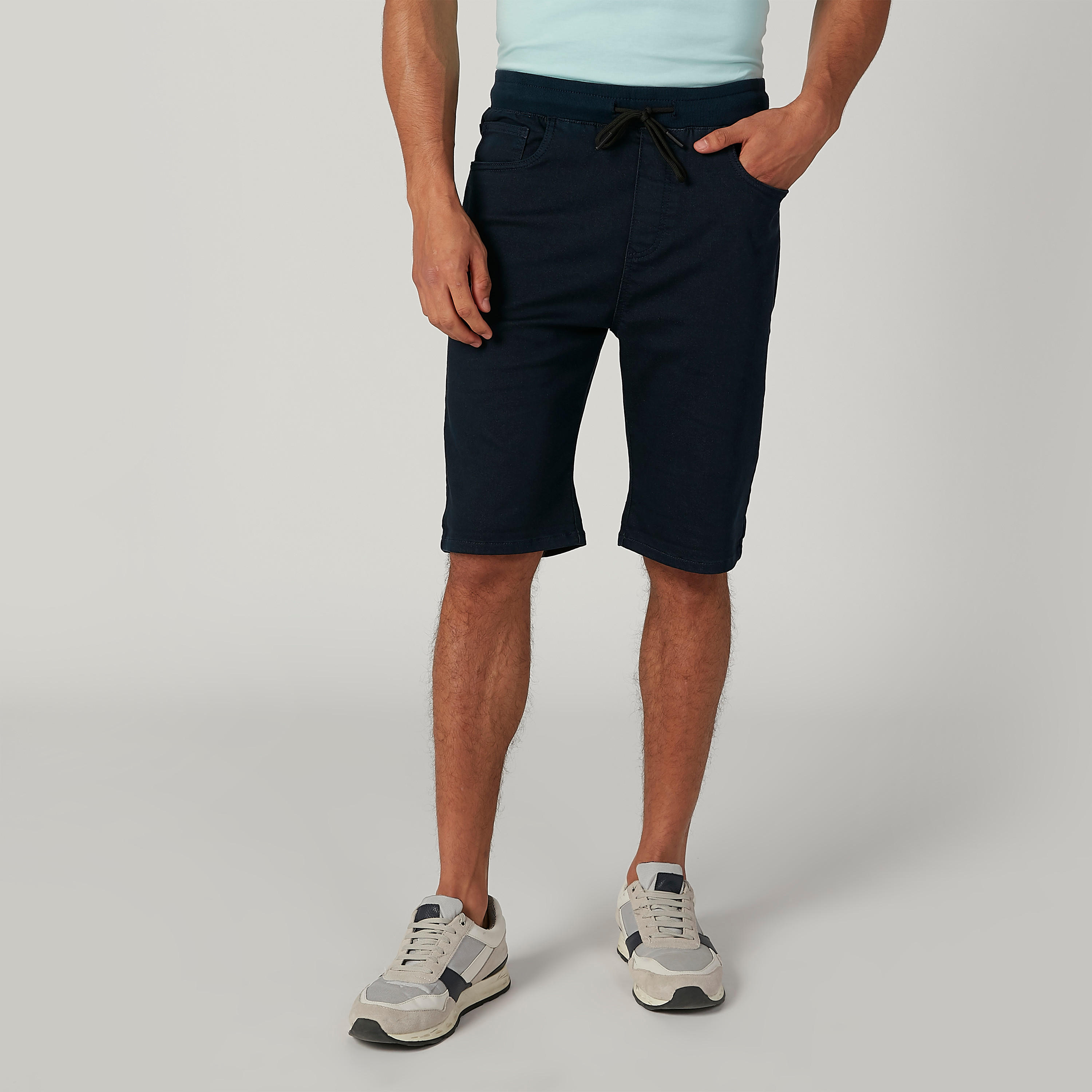 Skinny Fit Solid Low-Rise Shorts with Elasticated Waistband-men-clothing-bottoms-shorts-image-1