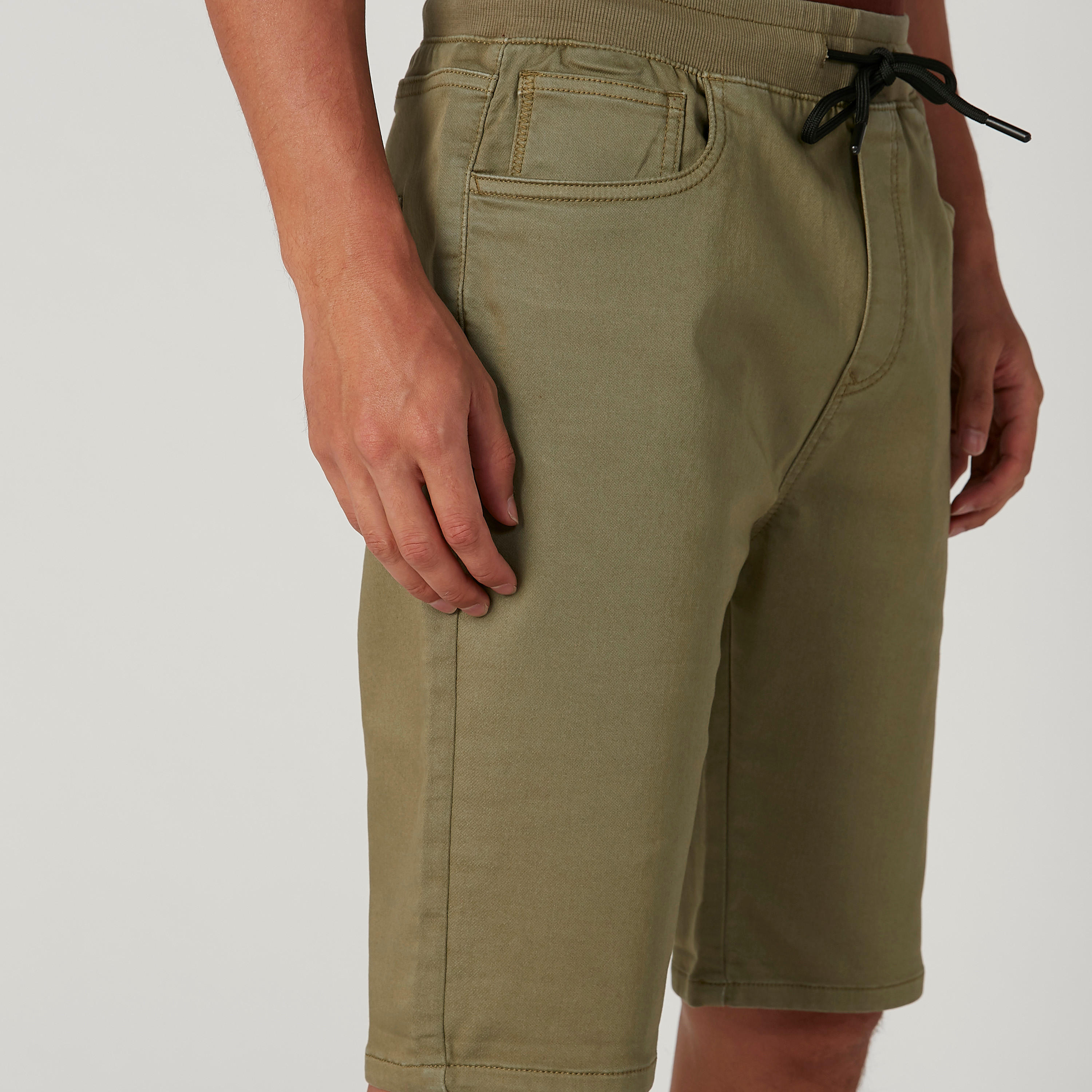 Skinny Fit Solid Low-Rise Shorts with Elasticated Waistband-men-clothing-bottoms-shorts-image-4
