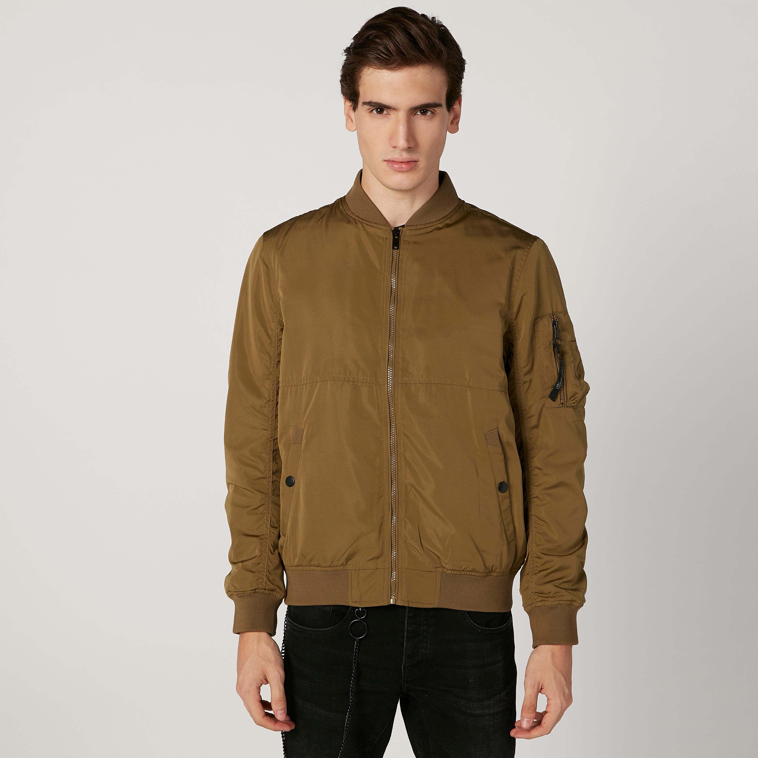 Plain Bomber Jacket with Long Sleeves and Kangaroo Pockets-men-clothing-jacketsandblazers-jackets-image-1