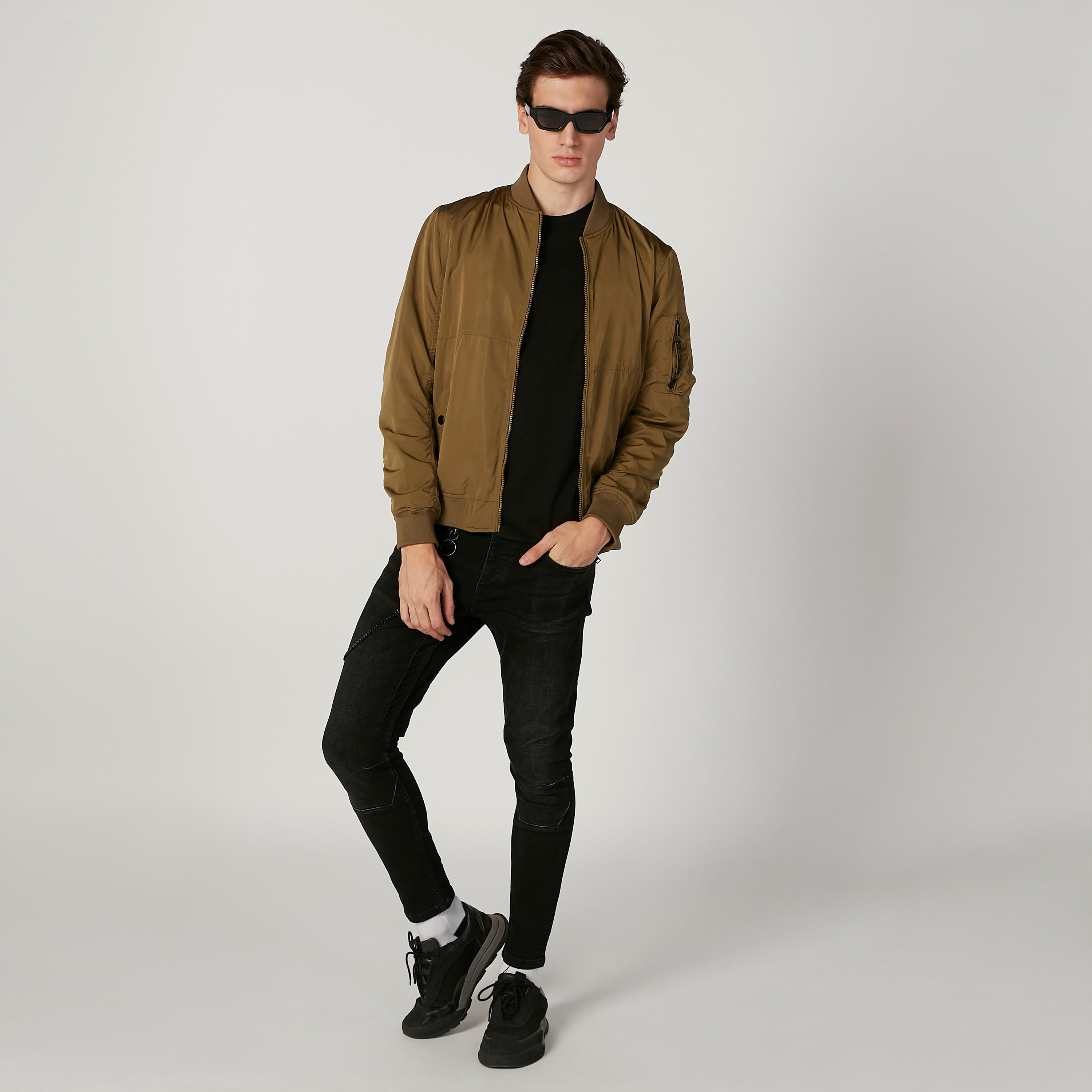 Plain Bomber Jacket with Long Sleeves and Kangaroo Pockets-men-clothing-jacketsandblazers-jackets-image-2