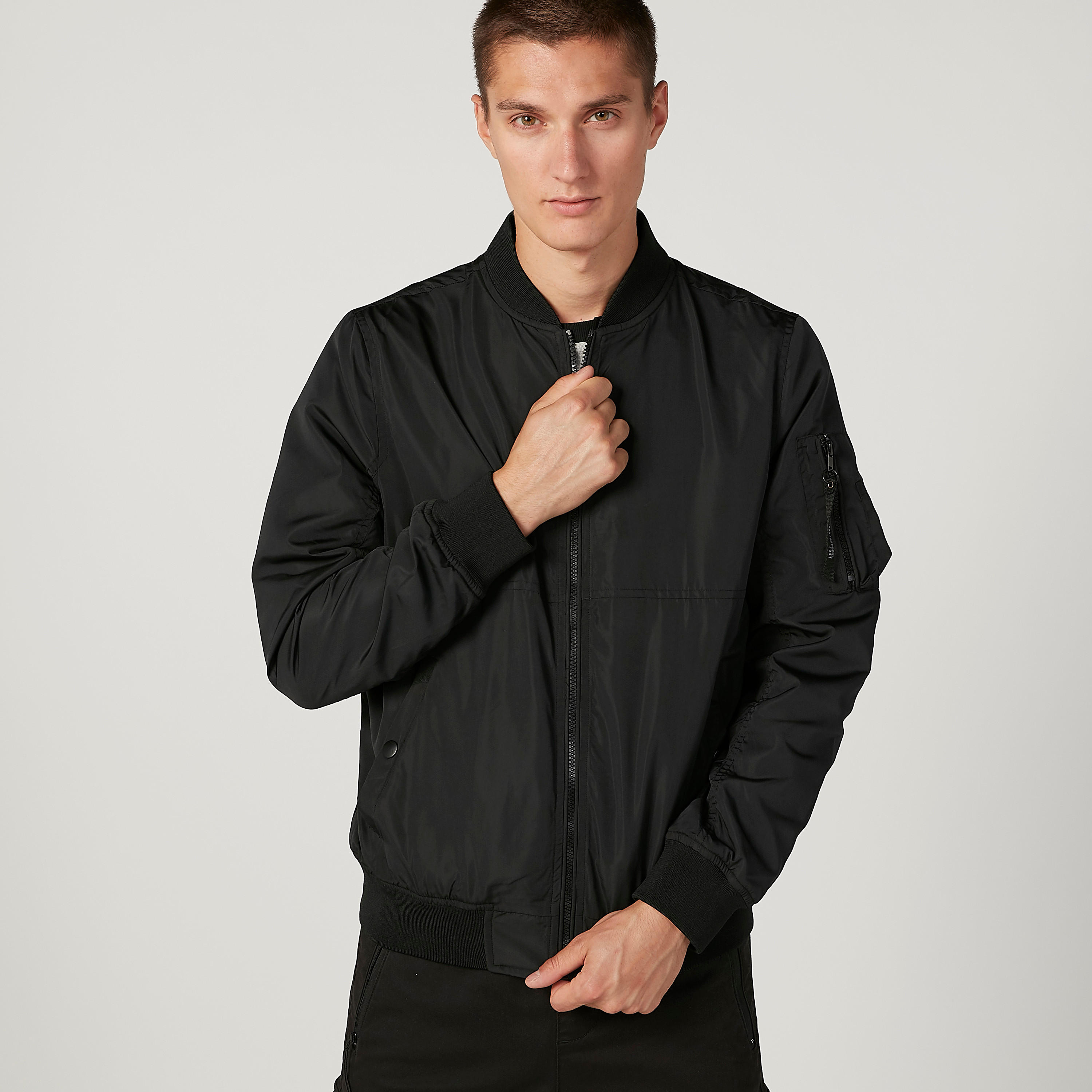 Plain Bomber Jacket with Long Sleeves and Slant Pockets-men-clothing-jacketsandblazers-jackets-image-1
