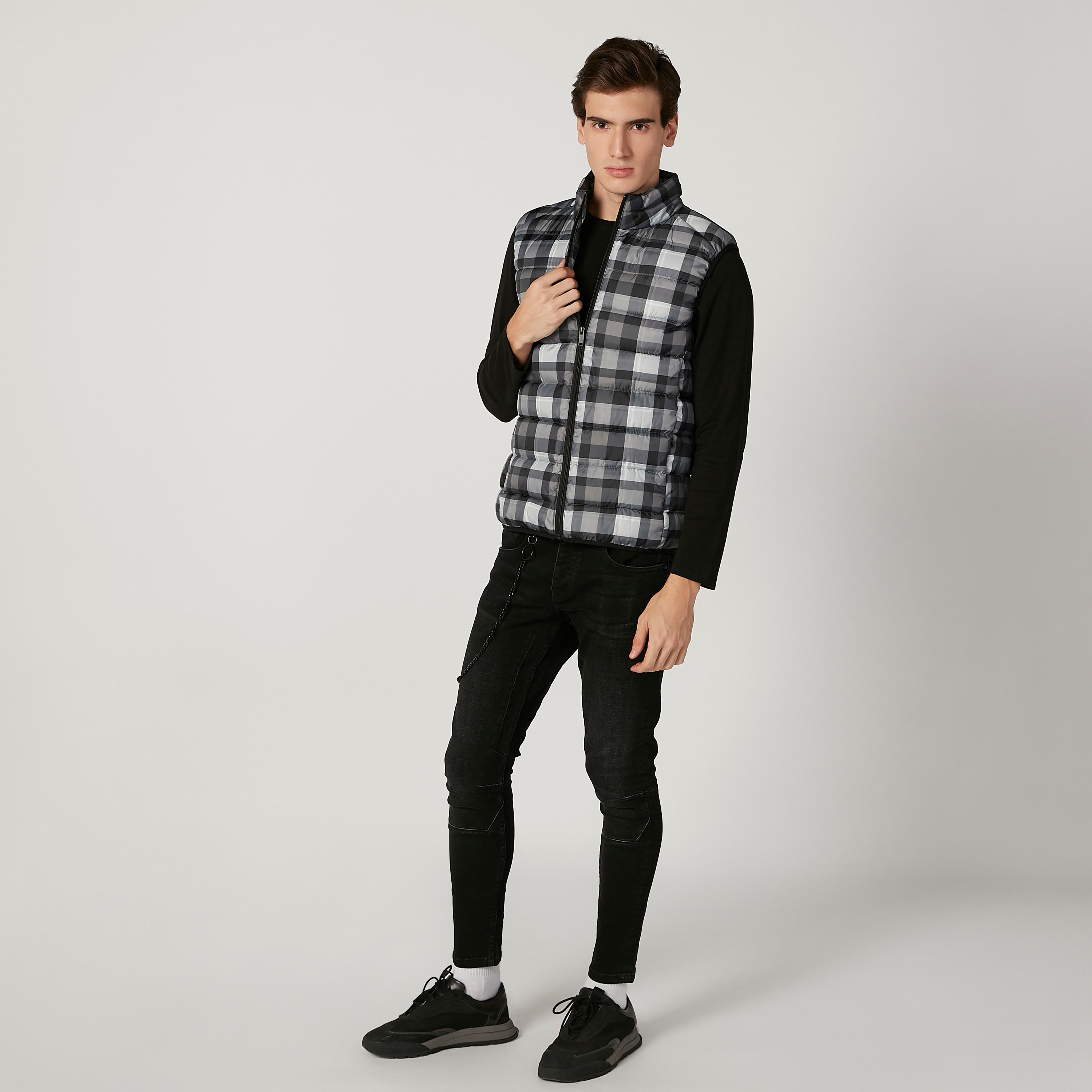 Chequered Gilet Jacket with Kangaroo Pockets and Zip Closure-men-clothing-jacketsandblazers-jackets-image-2