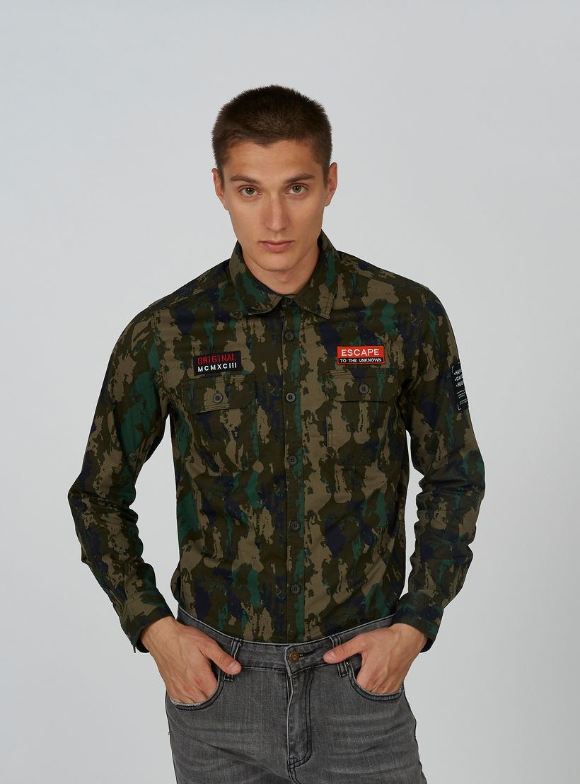 Camouflage Printed Shirt with Long Sleeves and Spread Collar-men-clothing-shirts-image-1