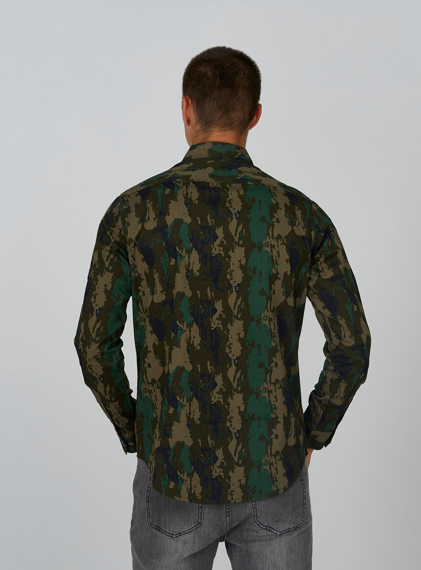 Camouflage Printed Shirt with Long Sleeves and Spread Collar-men-clothing-shirts-image-2