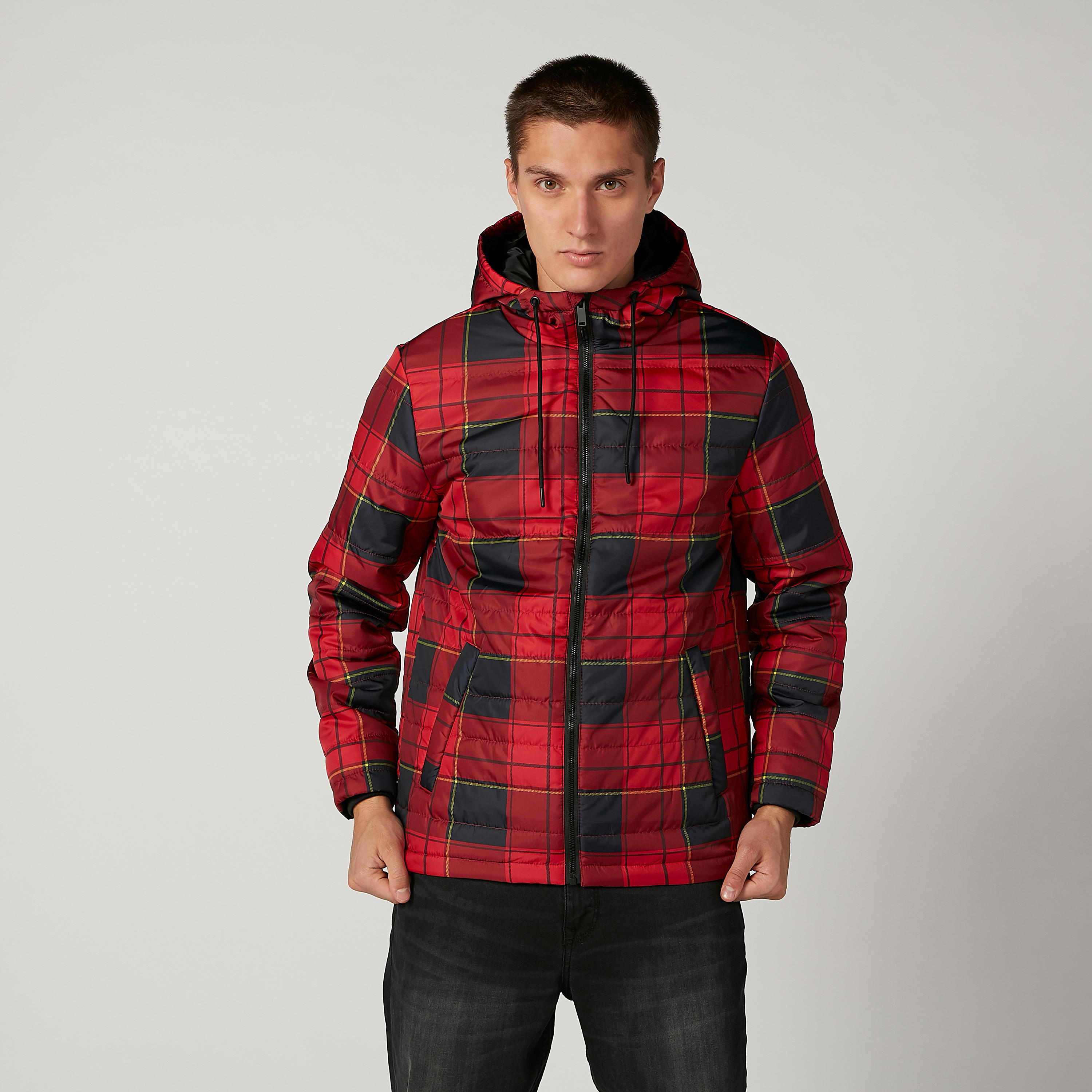 Chequered Parka Jacket with Long Sleeves and Hood-men-clothing-jacketsandblazers-jackets-image-1