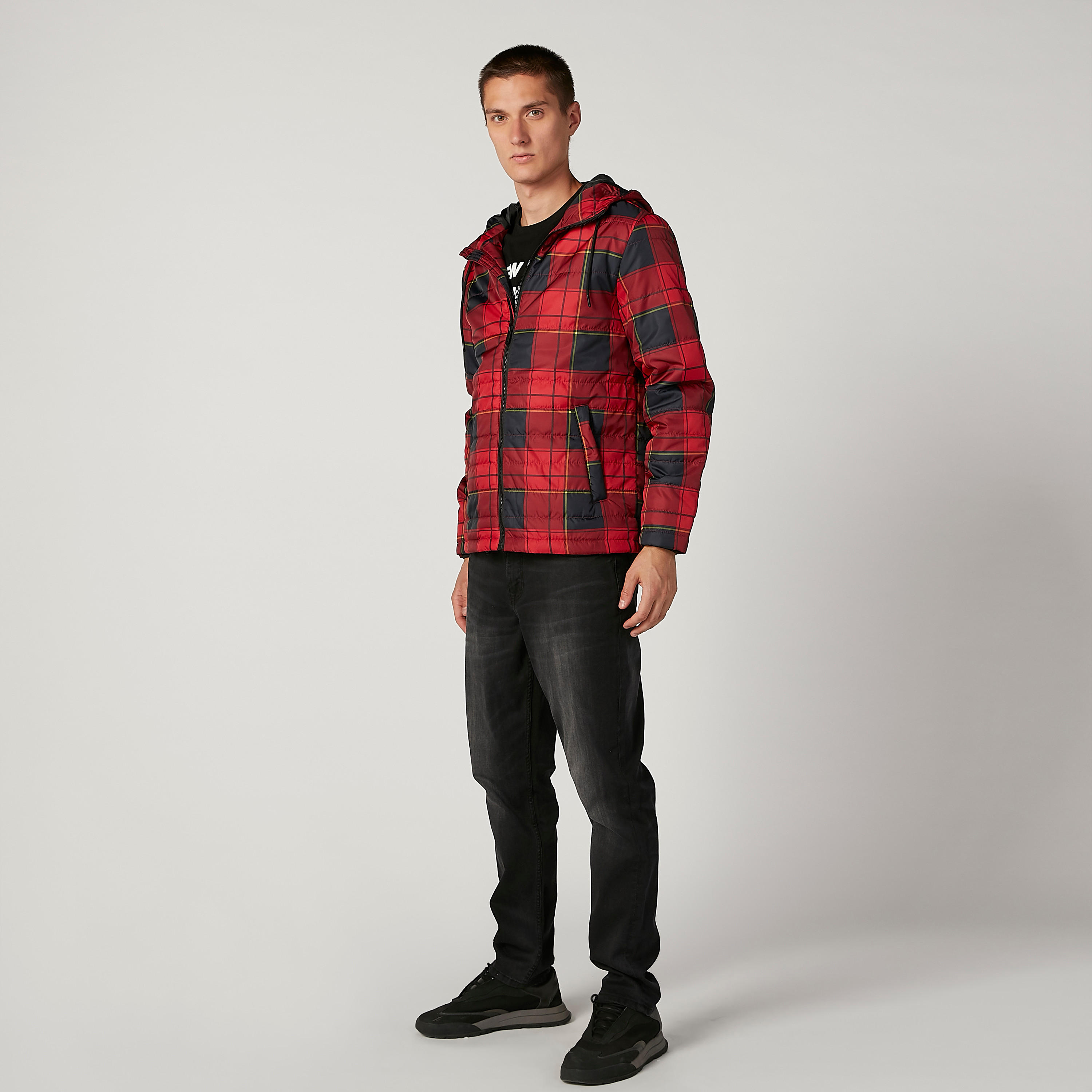 Chequered Parka Jacket with Long Sleeves and Hood-men-clothing-jacketsandblazers-jackets-image-2