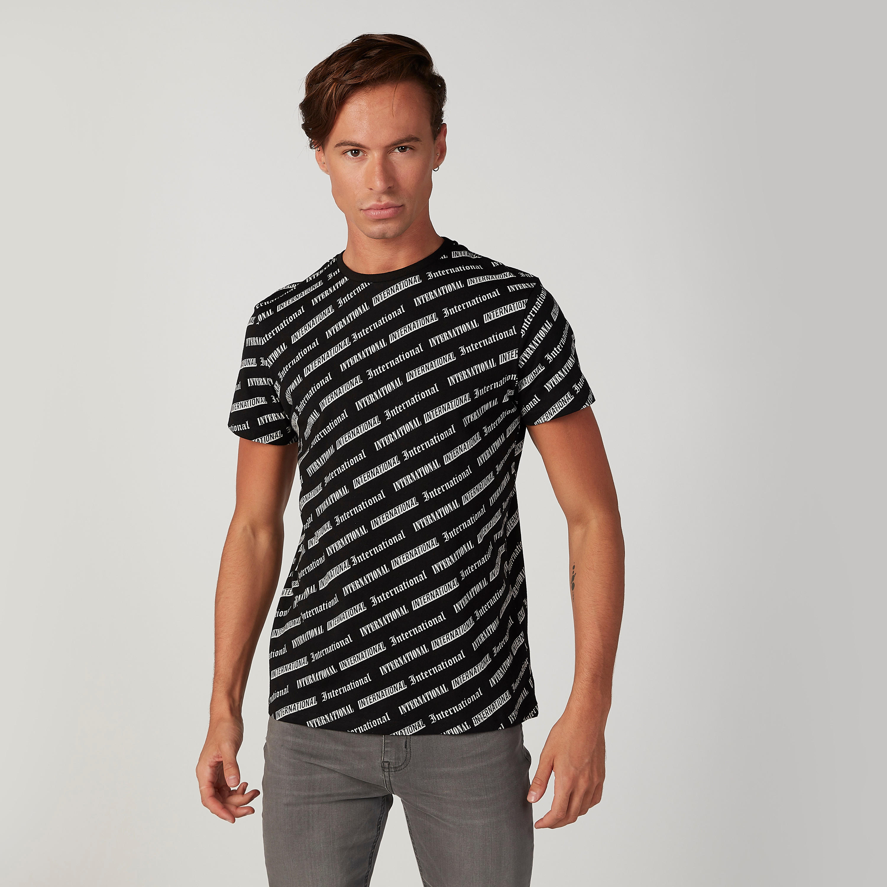 Typographic Printed Round Neck T-shirt with Short Sleeves-men-clothing-tshirtsandpolos-tshirts-image-1