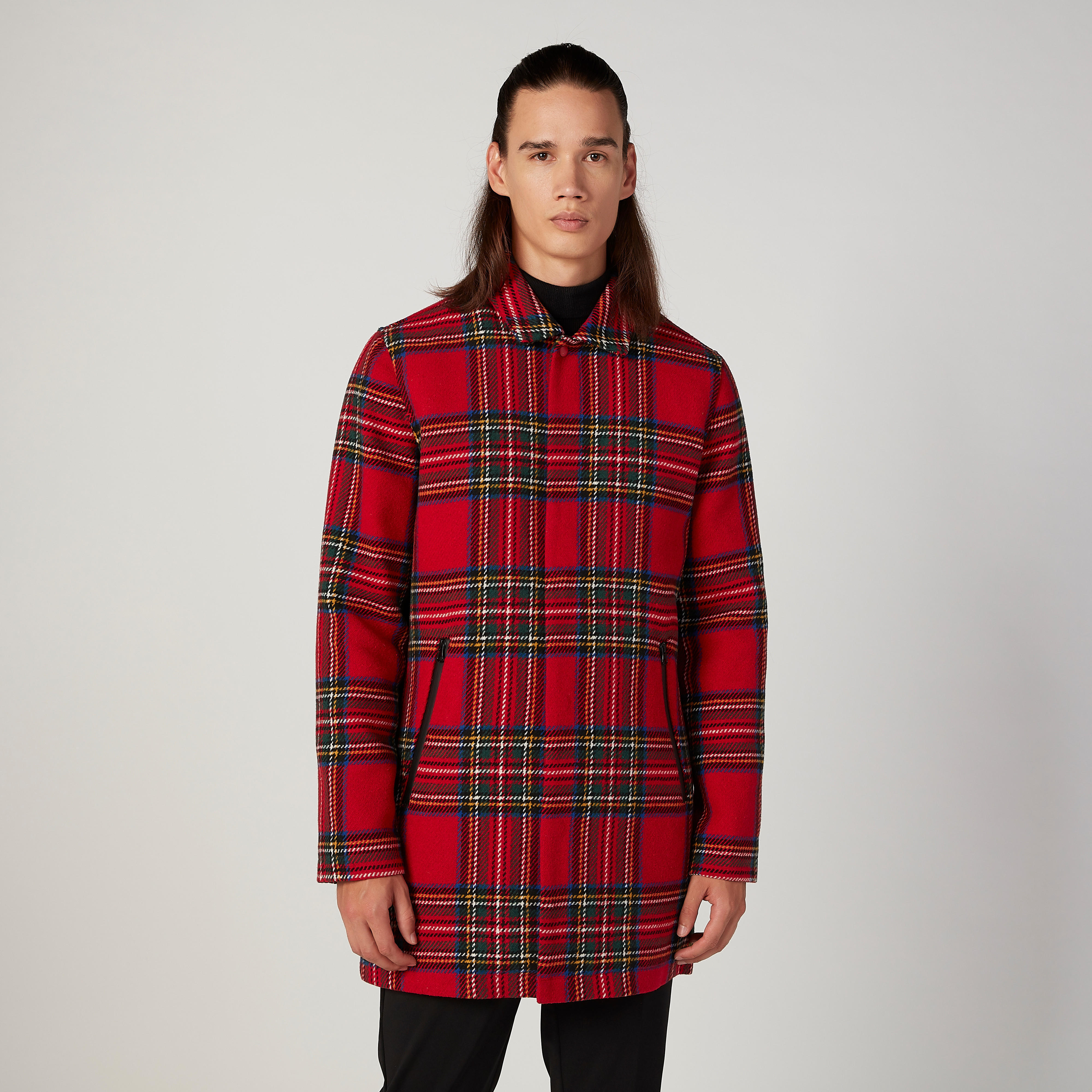 معطف طويل مربعات بجيوب بسحّاب-men-clothing-jacketsandblazers-coats-image-6