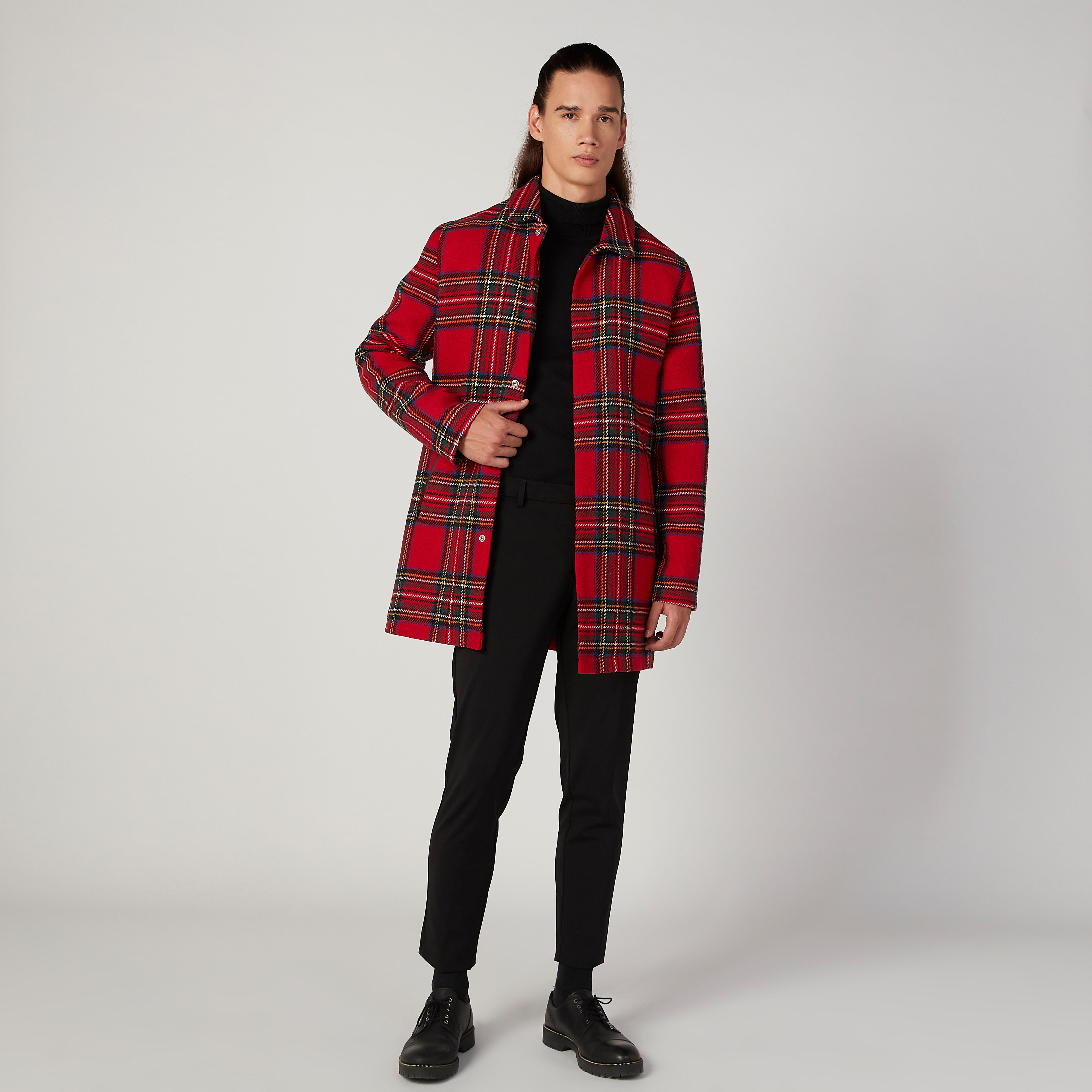 معطف طويل مربعات بجيوب بسحّاب-men-clothing-jacketsandblazers-coats-image-5