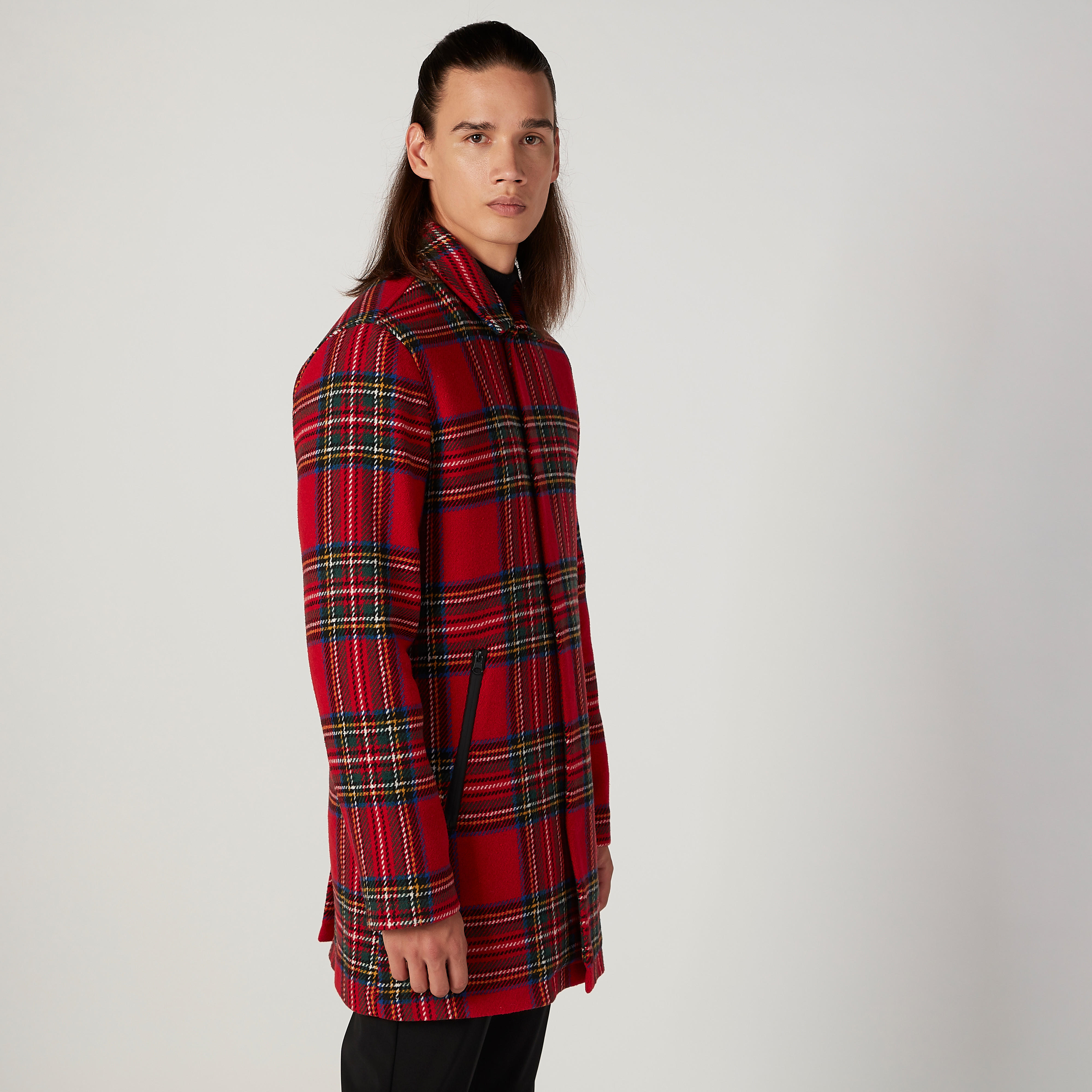 معطف طويل مربعات بجيوب بسحّاب-men-clothing-jacketsandblazers-coats-image-2