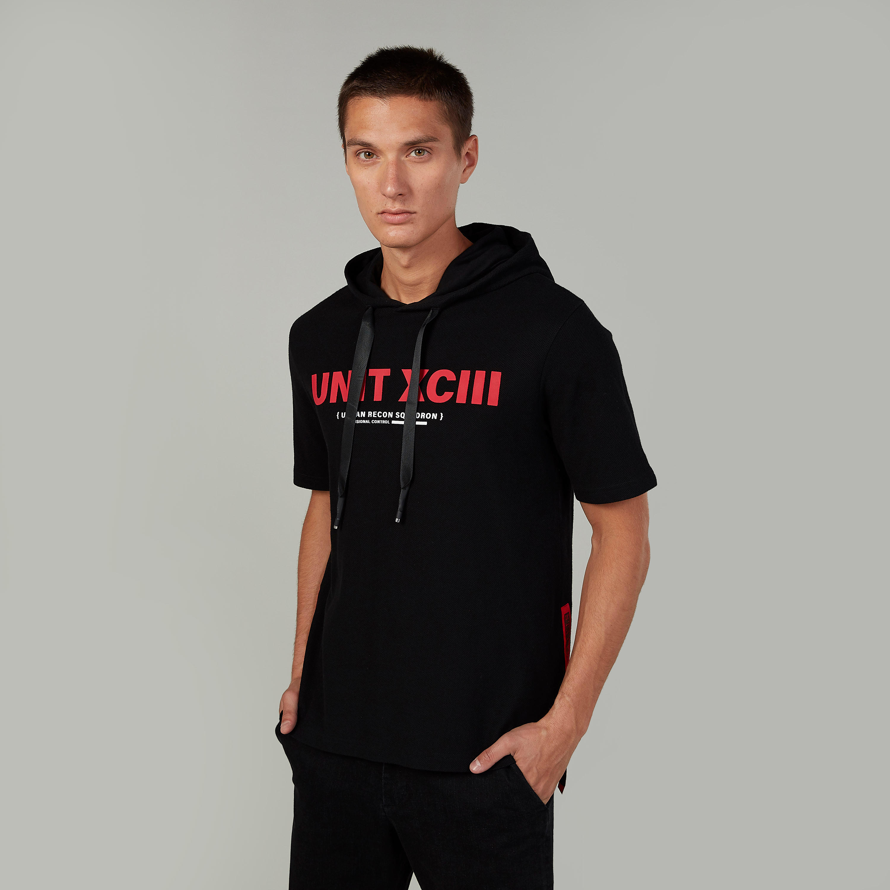 Slim Fit Printed T-shirt with Hood and Kangaroo Pockets-men-clothing-tshirtsandpolos-tshirts-image-1