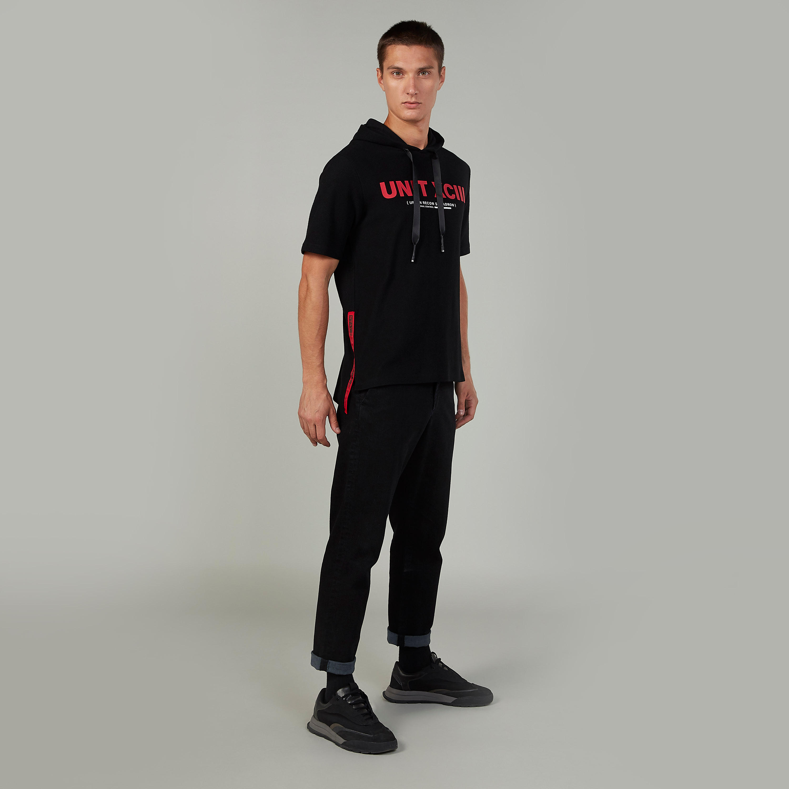 Slim Fit Printed T-shirt with Hood and Kangaroo Pockets-men-clothing-tshirtsandpolos-tshirts-image-2