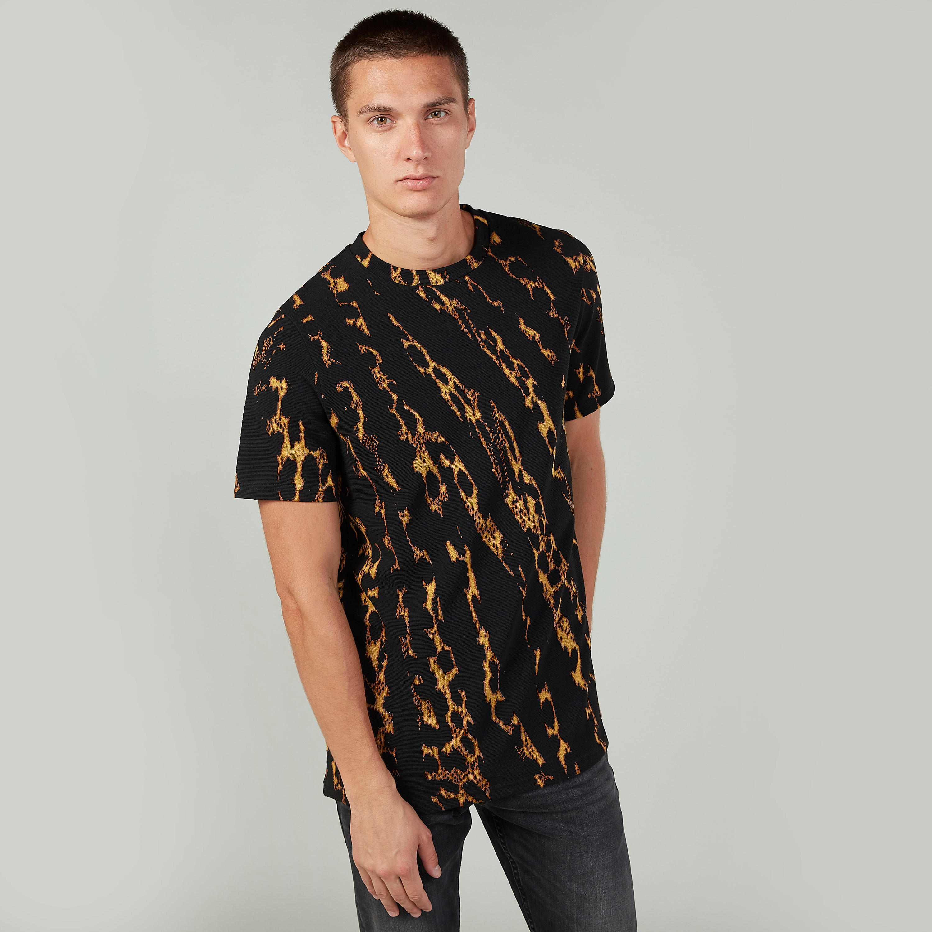 Slim Fit Printed T-shirt with Crew Neck and Short Sleeves-men-clothing-tshirtsandpolos-tshirts-image-1