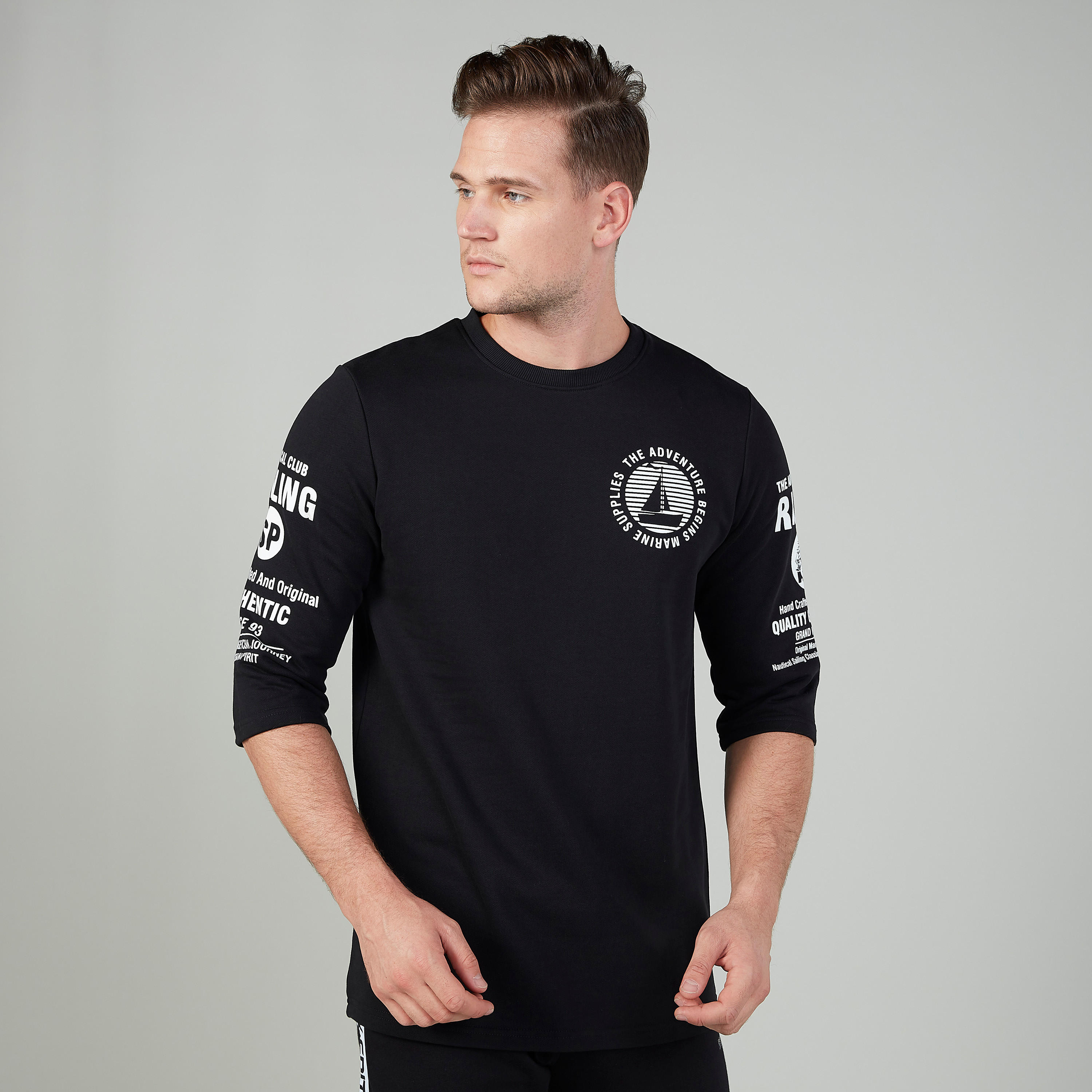 Printed T-shirt with Crew Neck and 3/4 Sleeves-men-clothing-tshirtsandpolos-tshirts-image-1