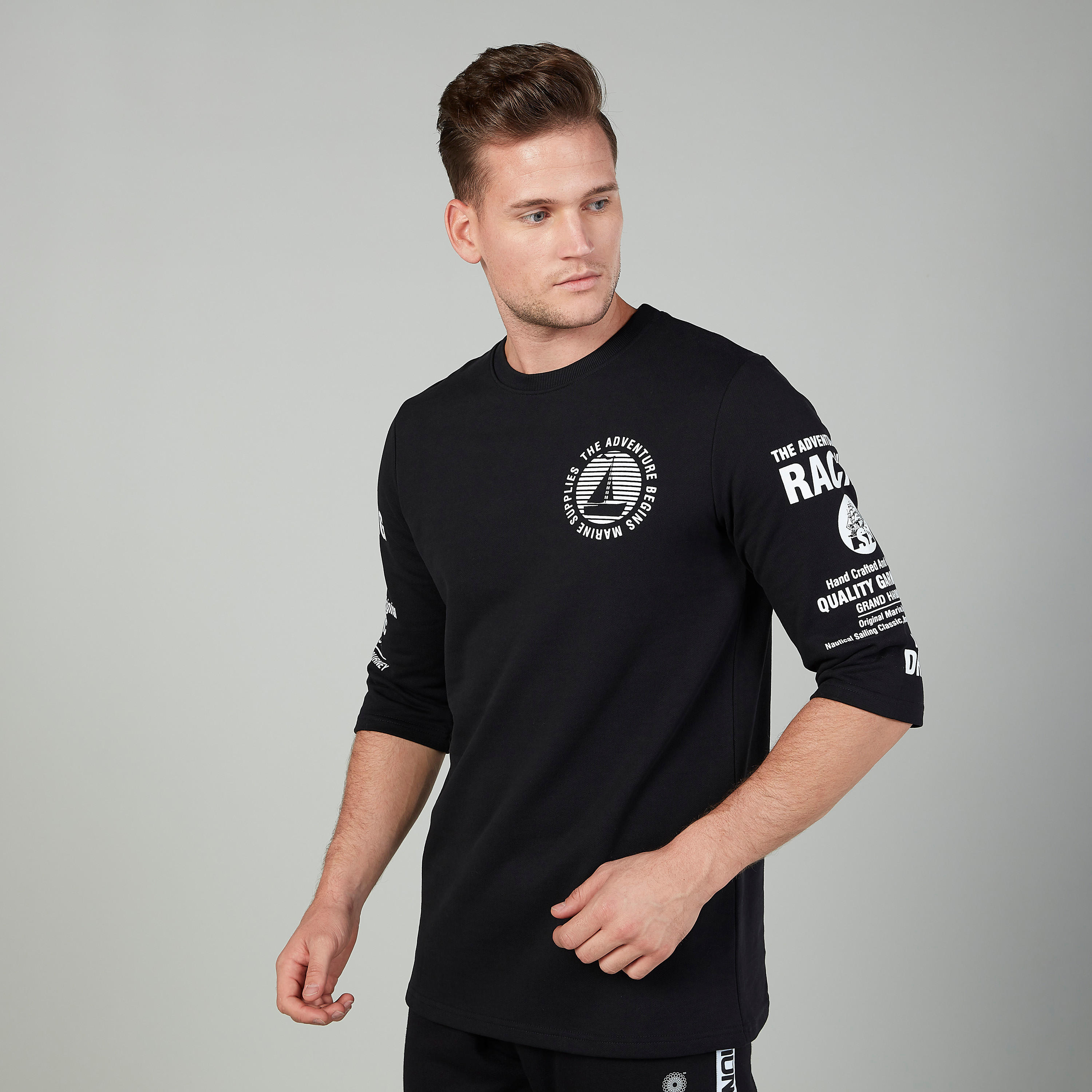 Printed T-shirt with Crew Neck and 3/4 Sleeves-men-clothing-tshirtsandpolos-tshirts-image-5