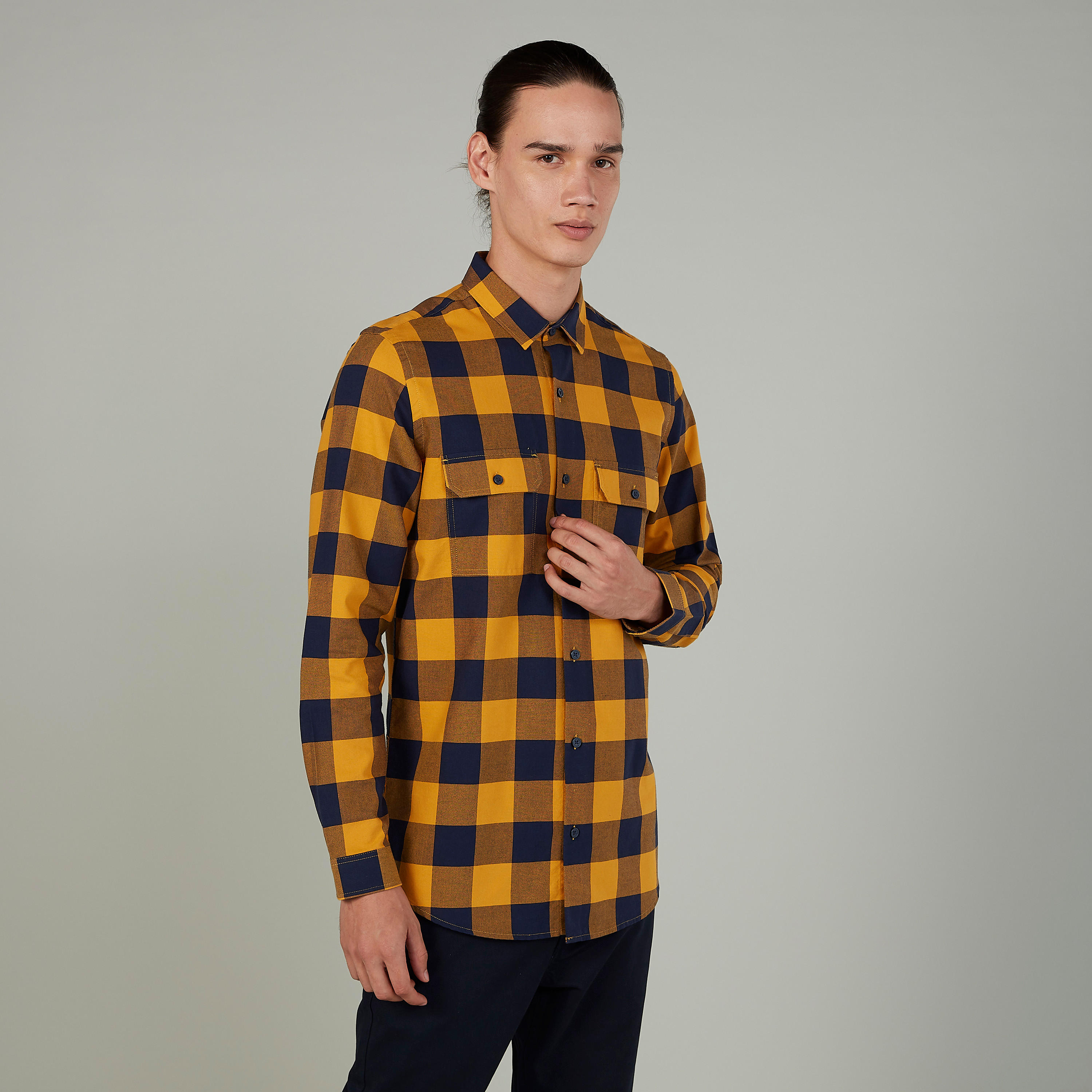 قميص سليم كاروهات بياقة عادية وأكمام طويلة-men-clothing-shirts-image-1