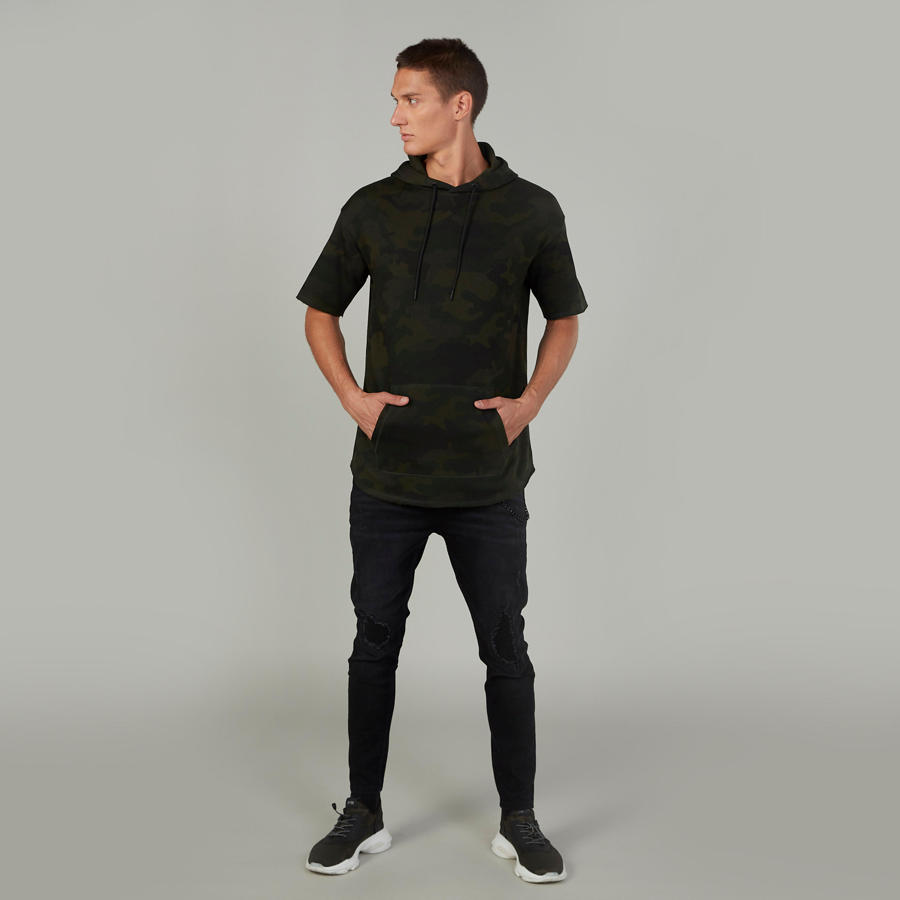 Slim Fit Camouflage Printed T-shirt with Hood and Kangaroo Pockets-men-clothing-tshirtsandpolos-tshirts-image-2