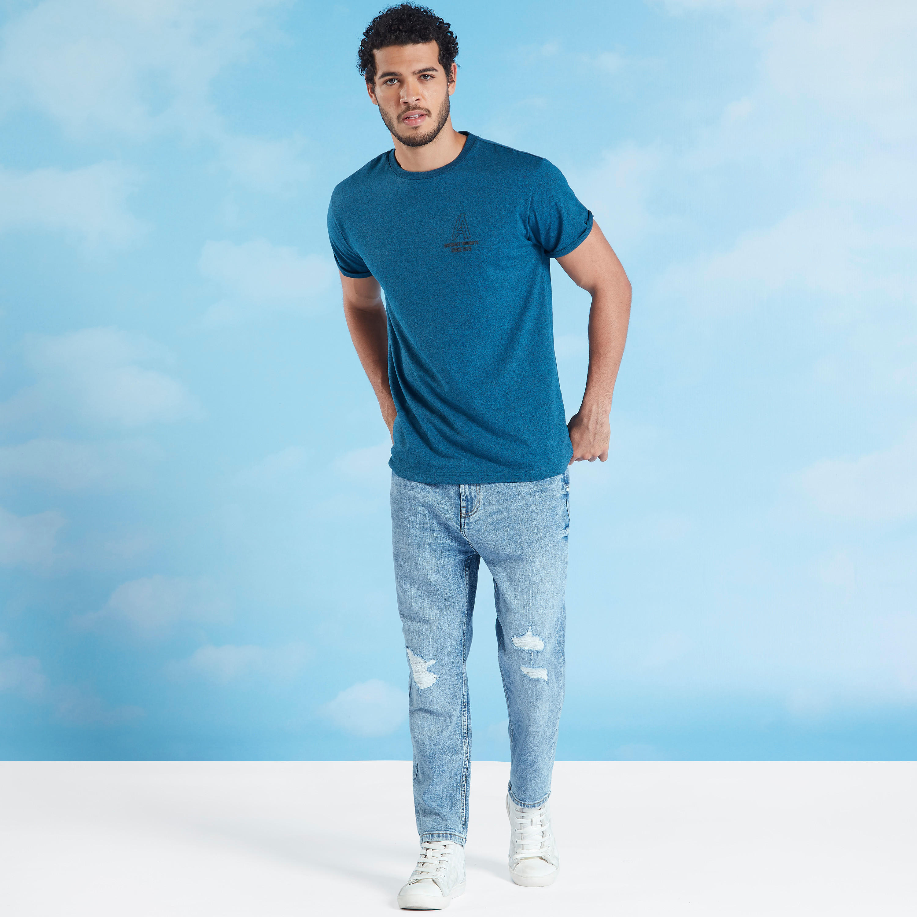 Printed T-shirt with Round Neck and Short Sleeves-men-clothing-tshirtsandpolos-tshirts-image-2