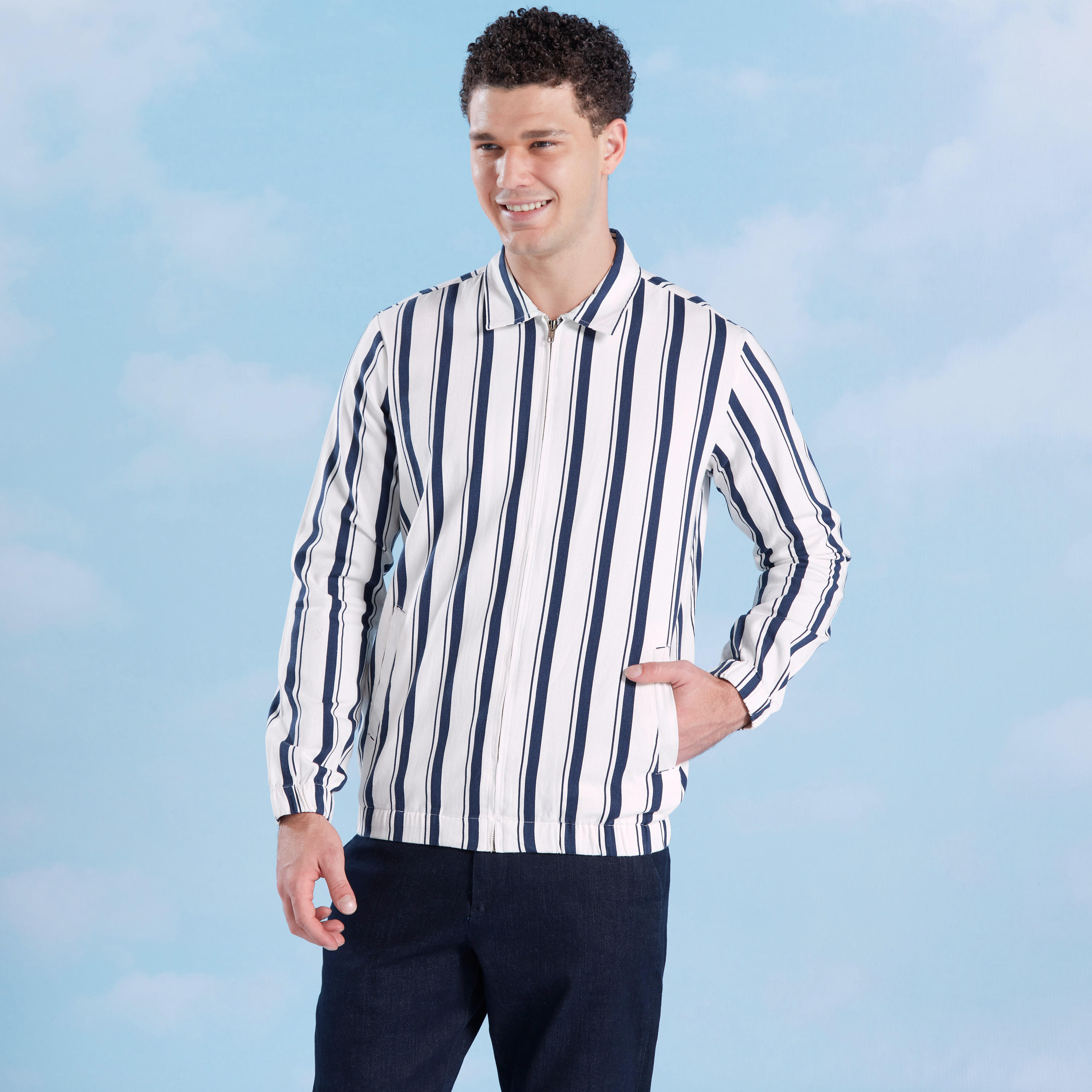 Striped Jacket with Long Sleeves and Pocket Detail-men-clothing-jacketsandblazers-jackets-image-1