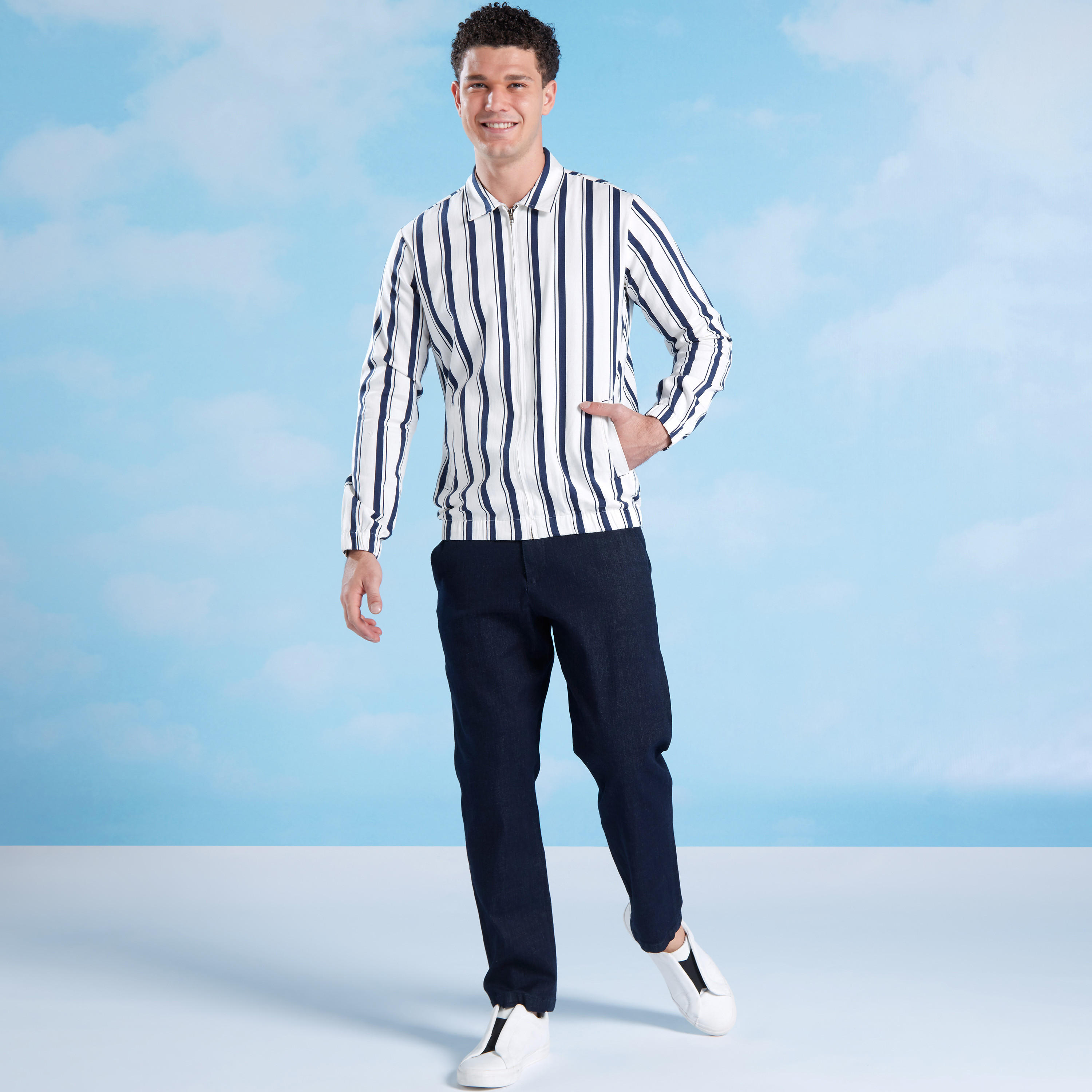 Striped Jacket with Long Sleeves and Pocket Detail-men-clothing-jacketsandblazers-jackets-image-2