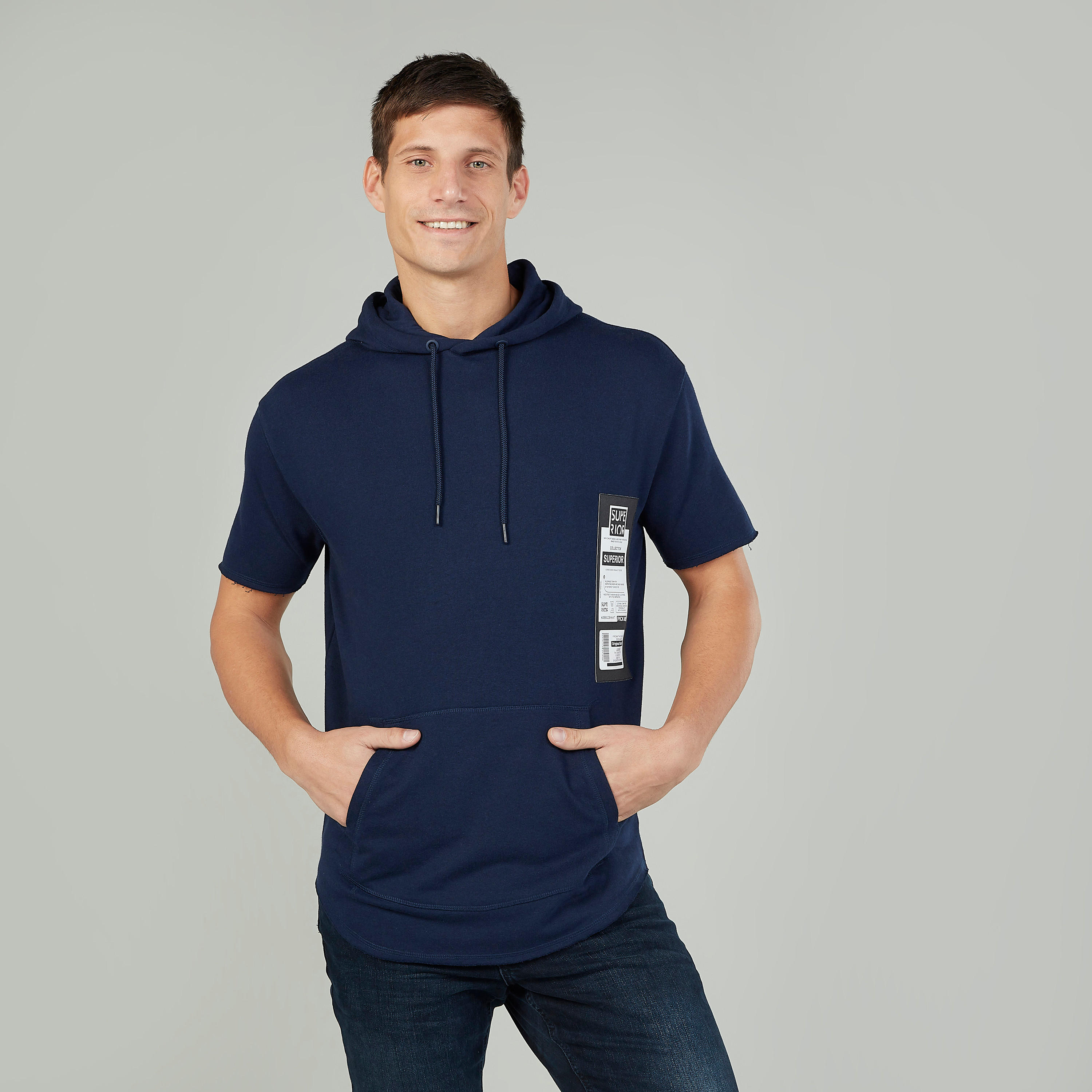 Slim Fit Solid Hoodie with Short Sleeves-men-winterwear-hoodiesandsweatshirts-image-1