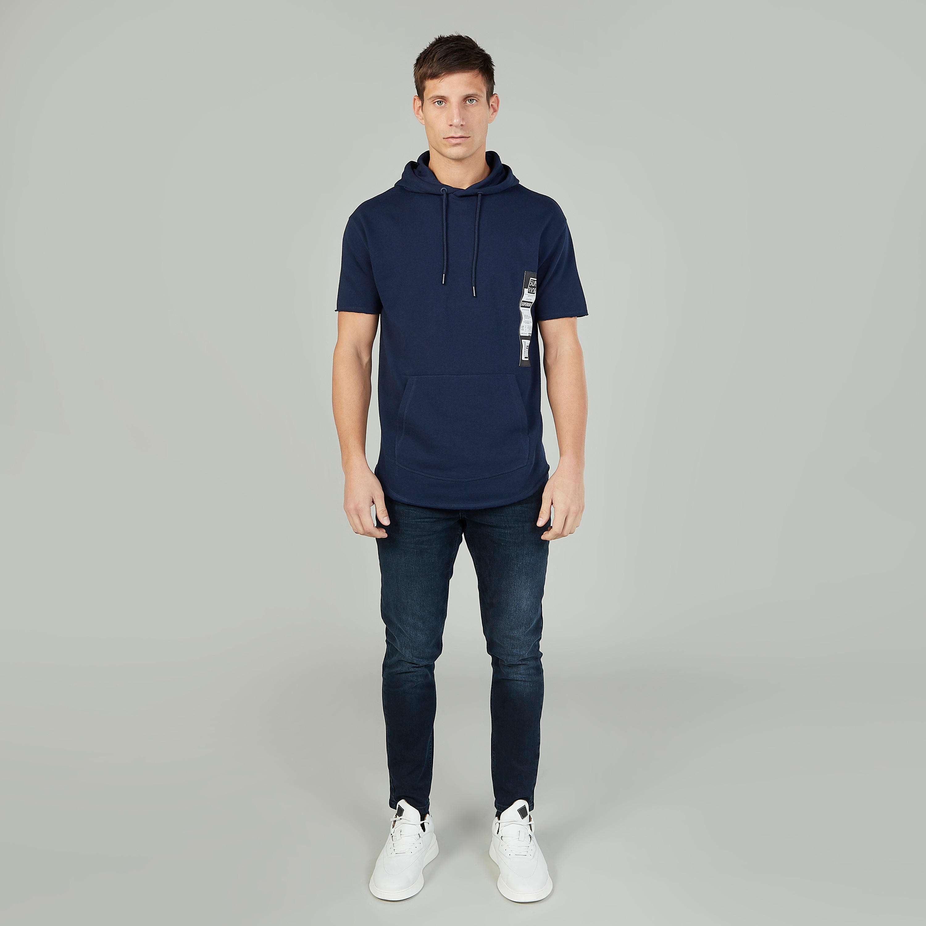Slim Fit Solid Hoodie with Short Sleeves-men-winterwear-hoodiesandsweatshirts-image-2