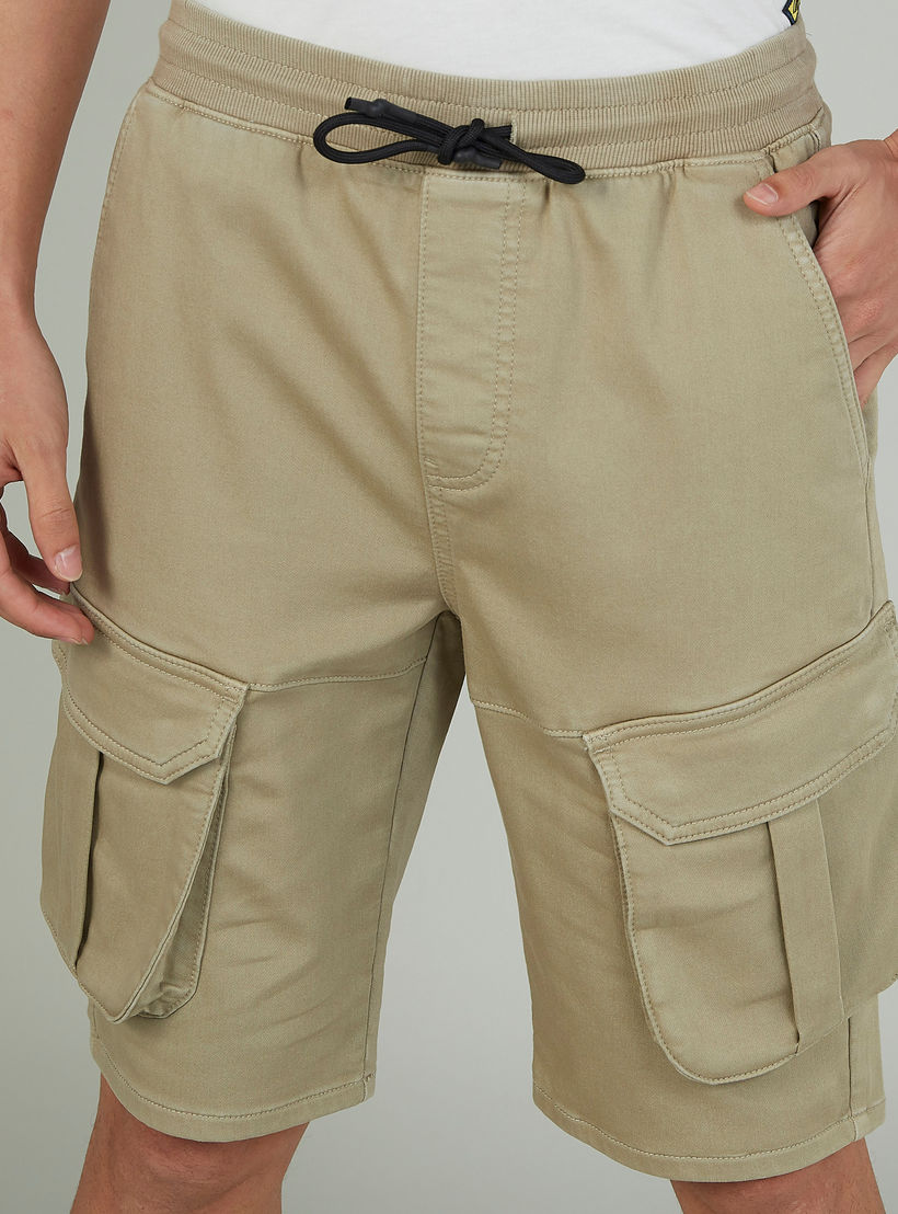 Plain Mid Waist Cargo Shorts with Drawstring Waistband-men-clothing-bottoms-shorts-image-3