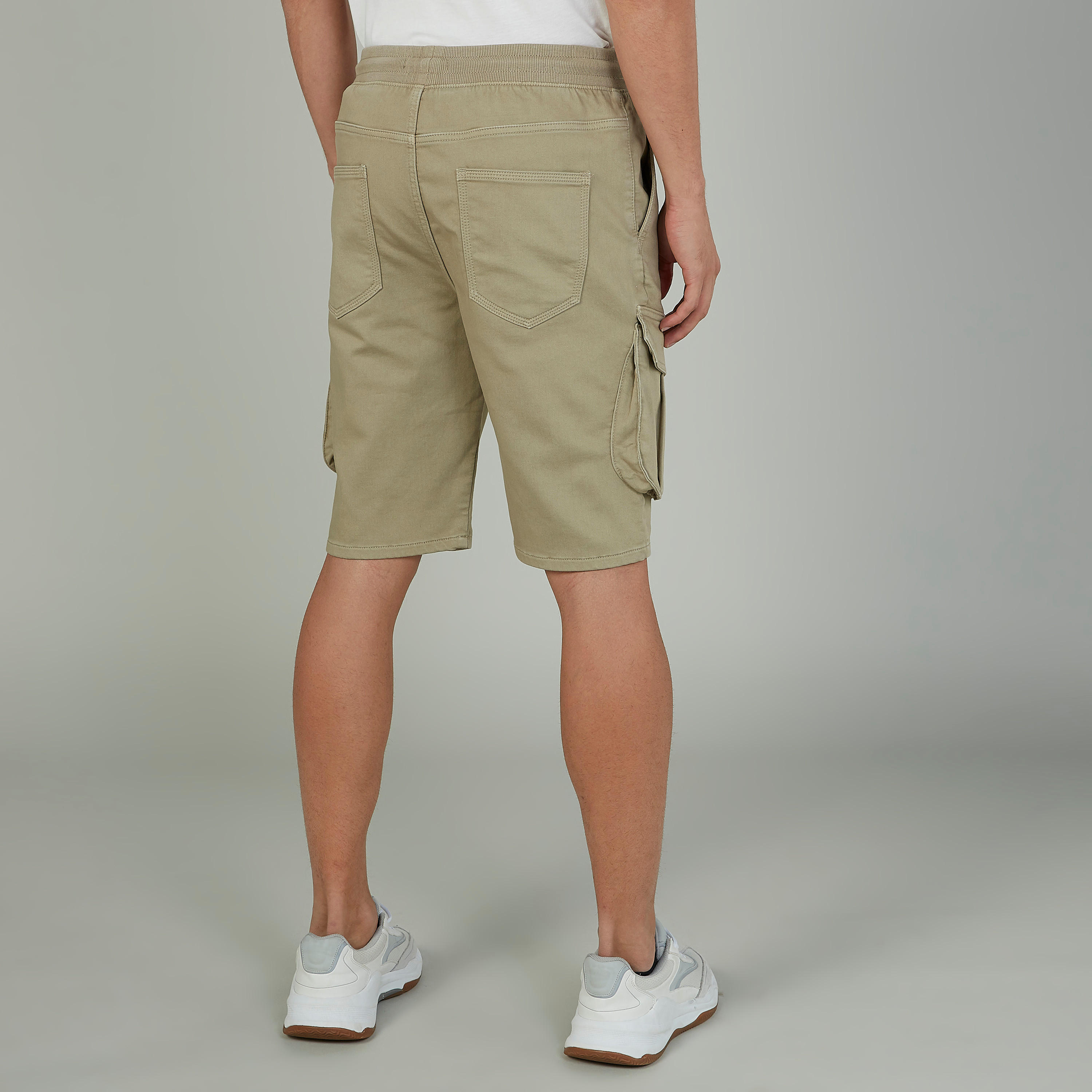 Plain Mid Waist Cargo Shorts with Drawstring Waistband-men-clothing-bottoms-shorts-image-4